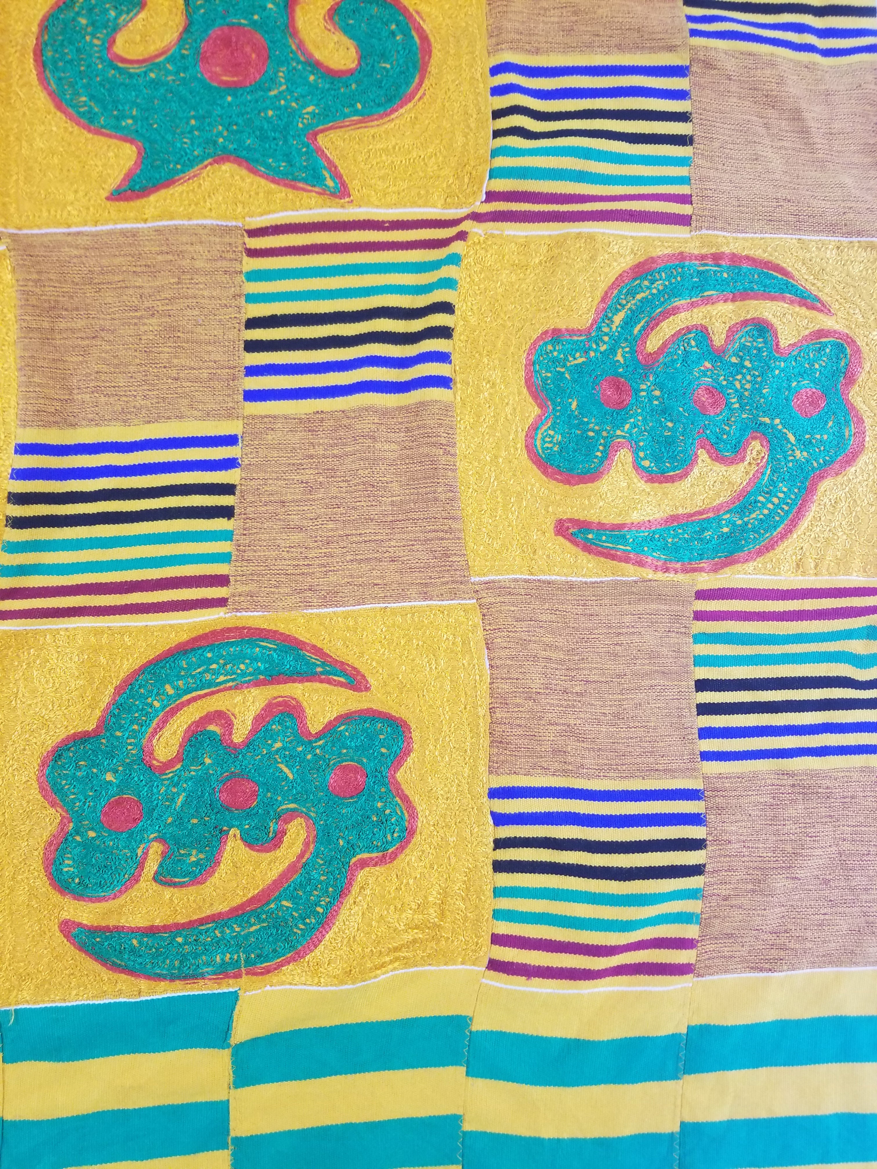 Vintage Ghana Kente-Style Tribal Embroidered Textile 160x100cm