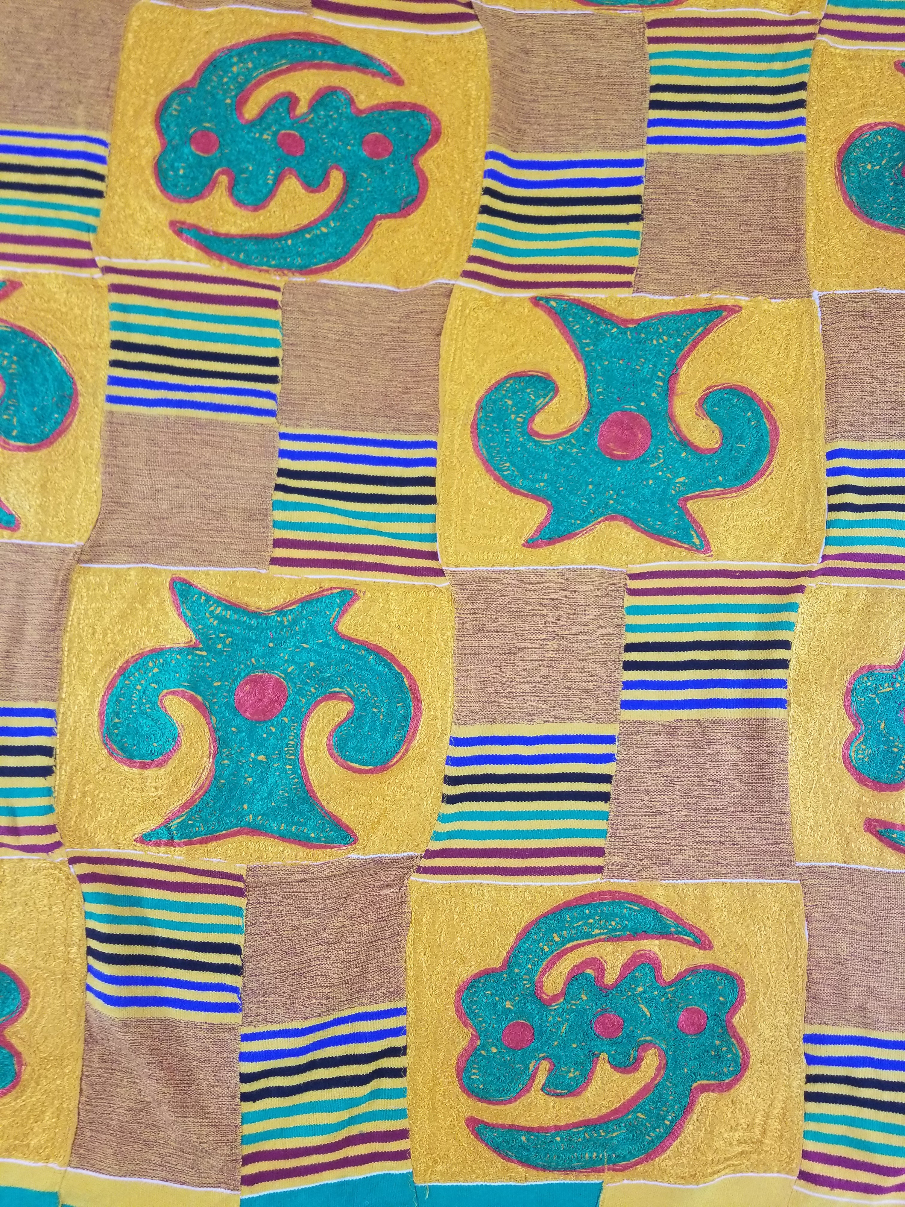 Vintage Ghana Kente-Style Tribal Embroidered Textile 160x100cm