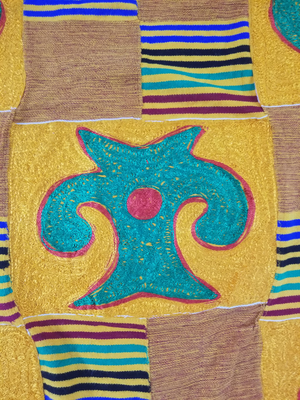 Vintage Ghana Kente-Style Tribal Embroidered Textile 160x100cm