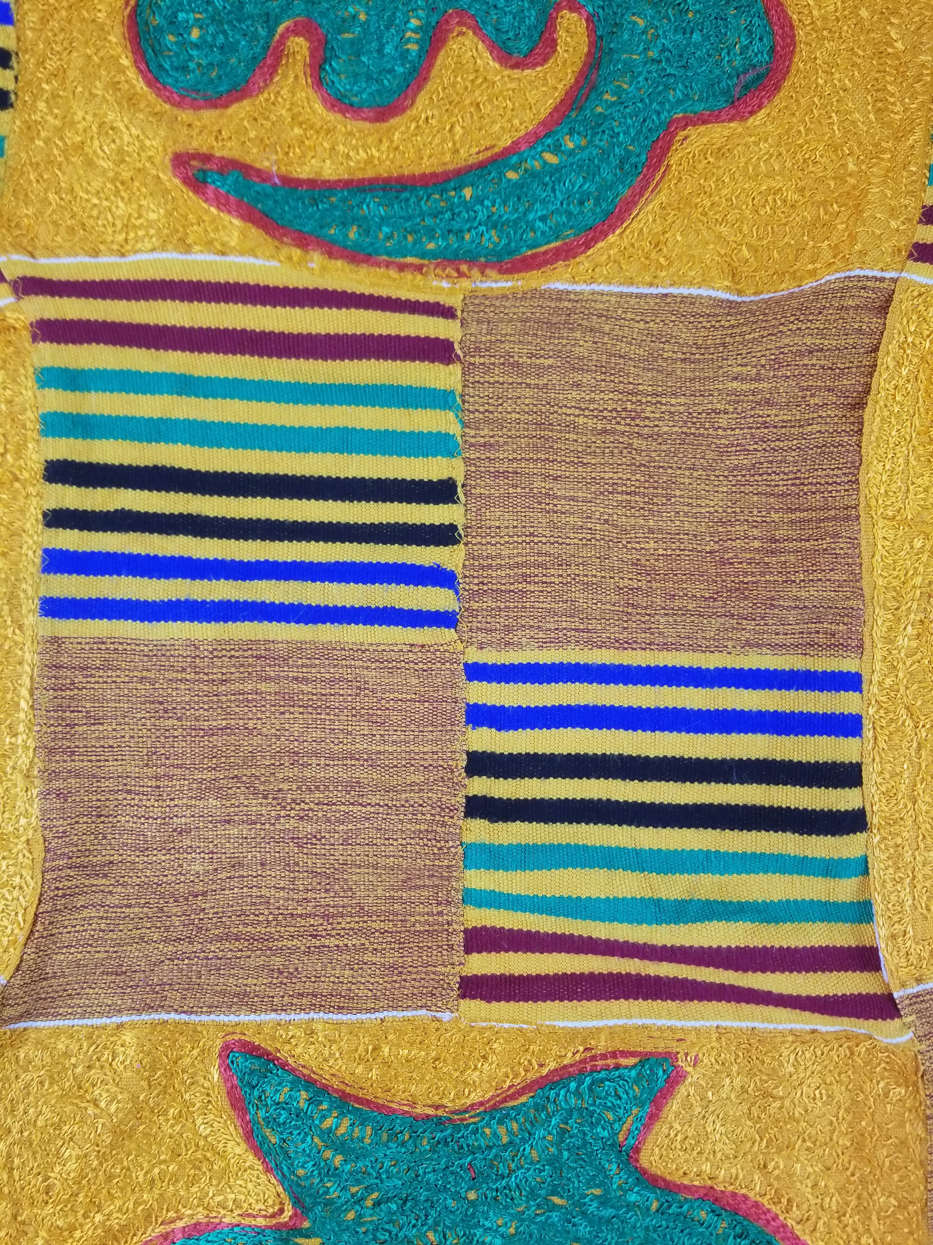 Vintage Ghana Kente-Style Tribal Embroidered Textile 160x100cm
