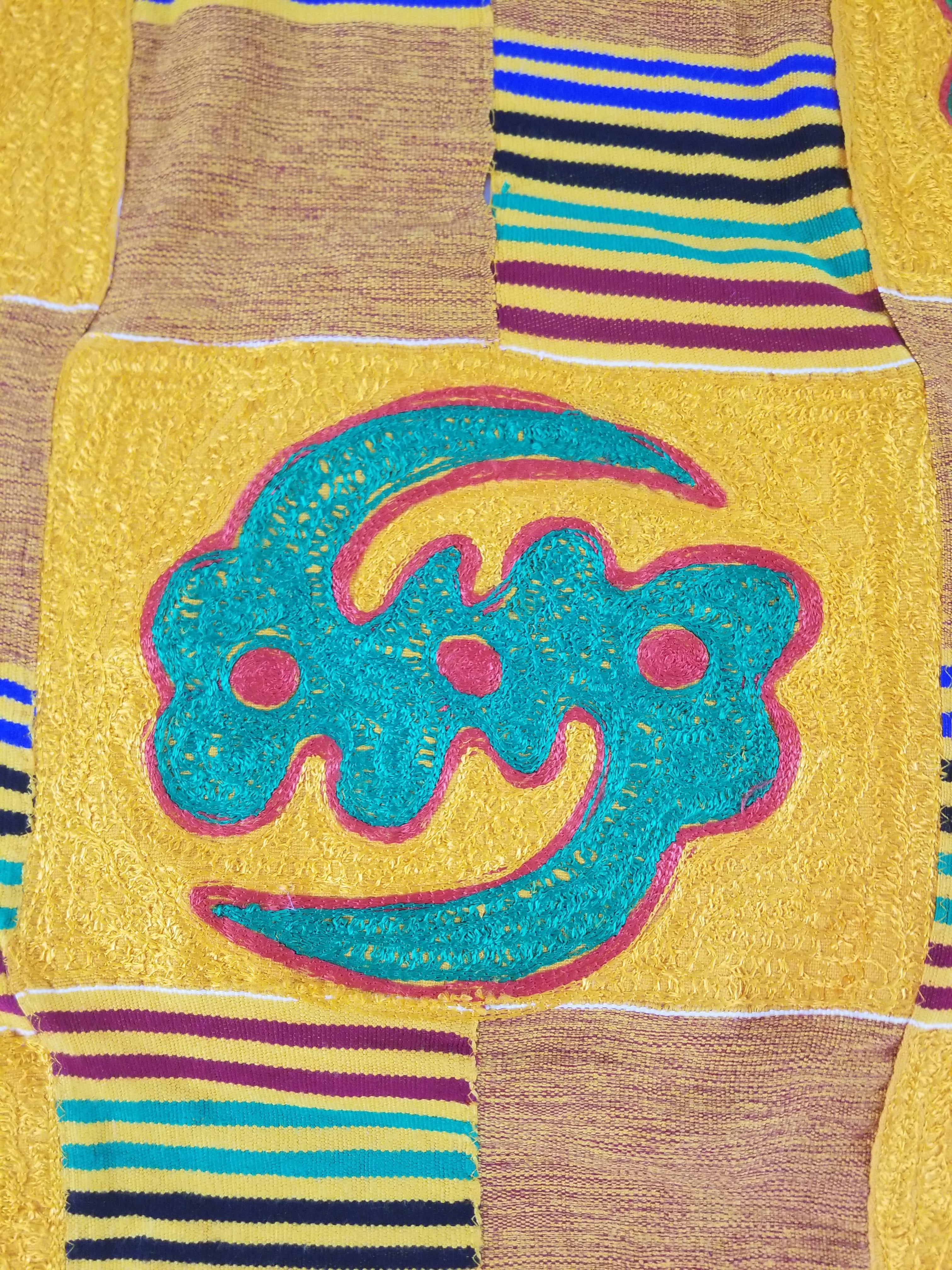 Vintage Ghana Kente-Style Tribal Embroidered Textile 160x100cm