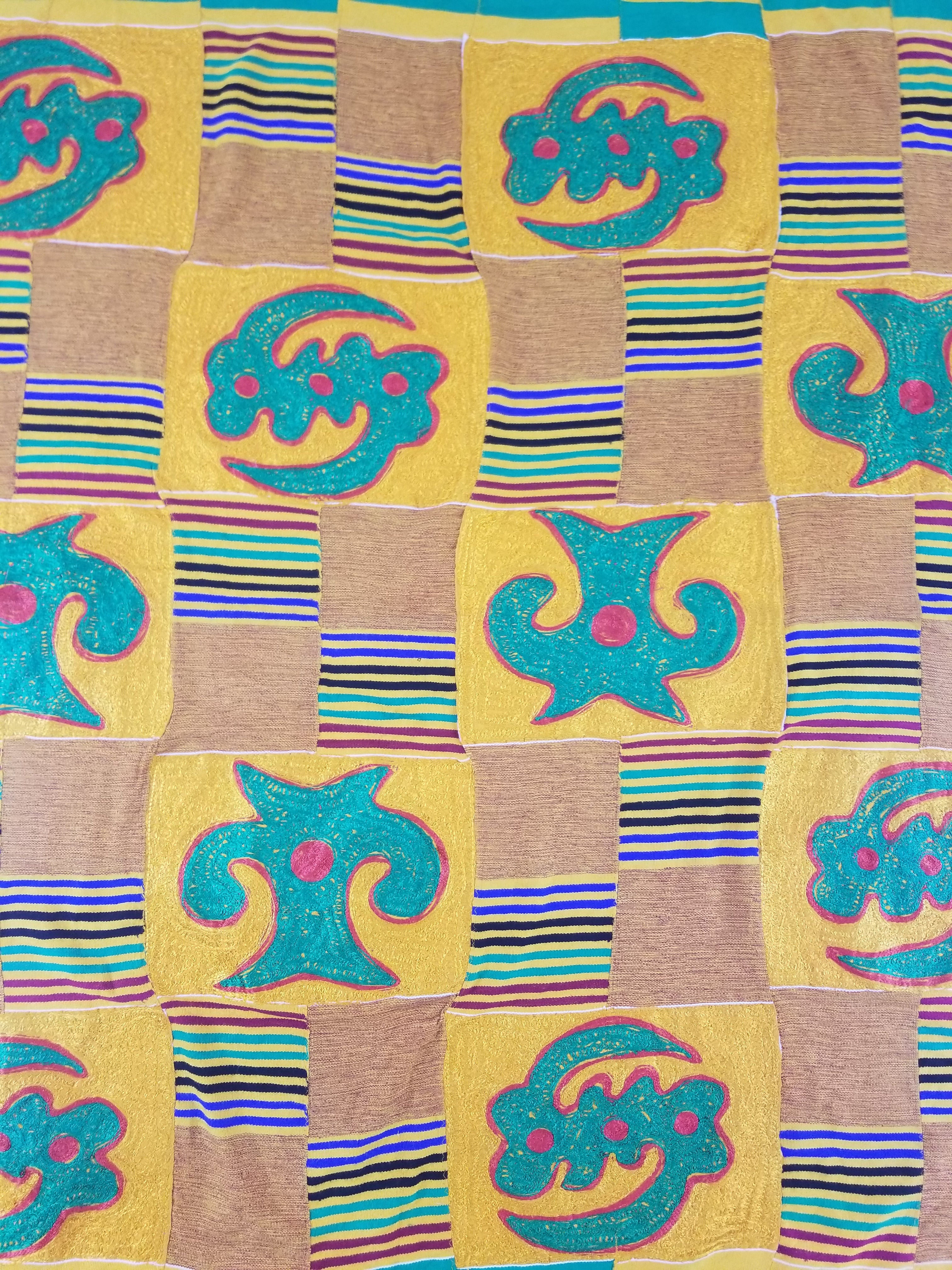 Vintage Ghana Kente-Style Tribal Embroidered Textile 160x100cm