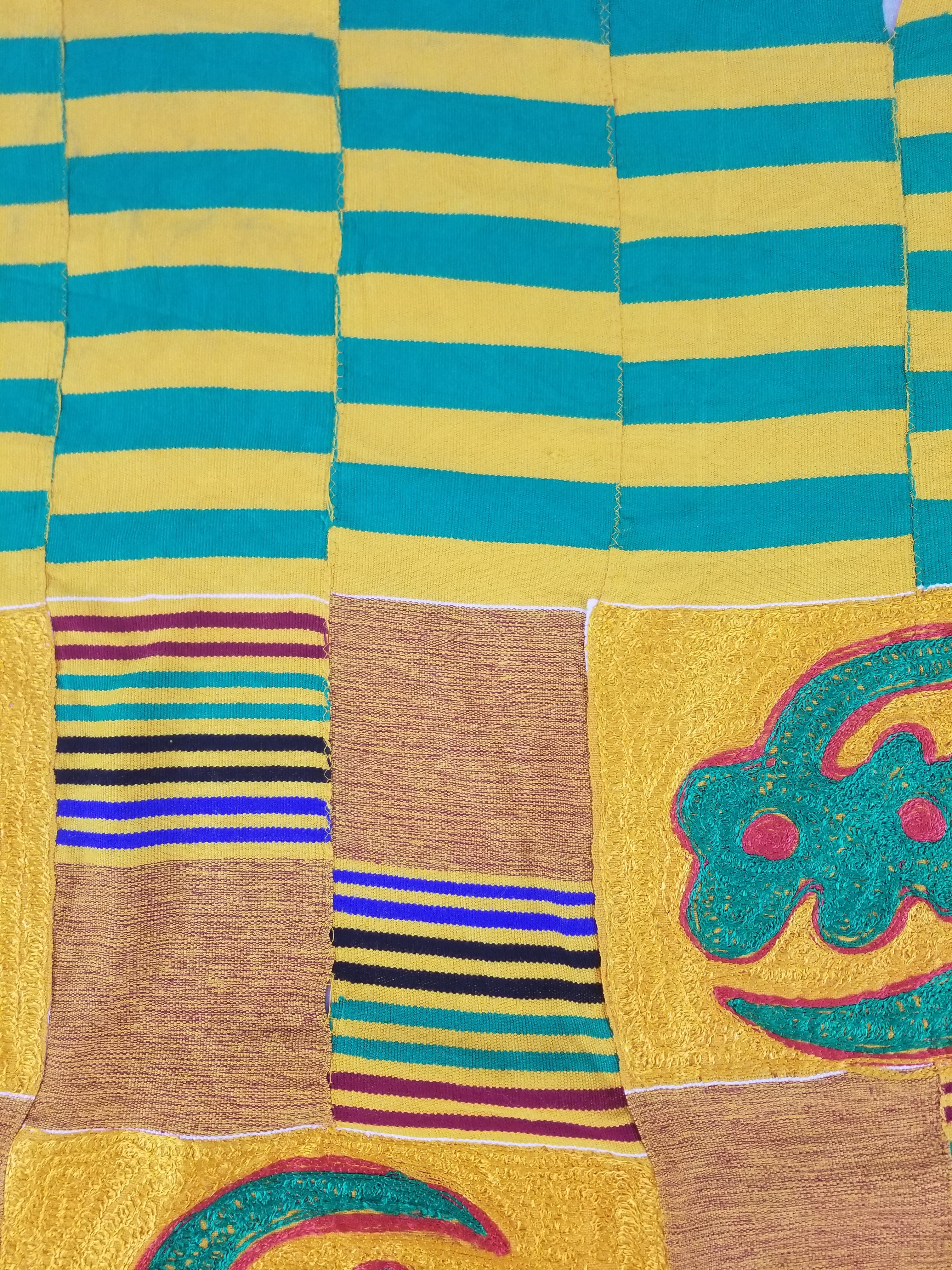 Vintage Ghana Kente-Style Tribal Embroidered Textile 160x100cm