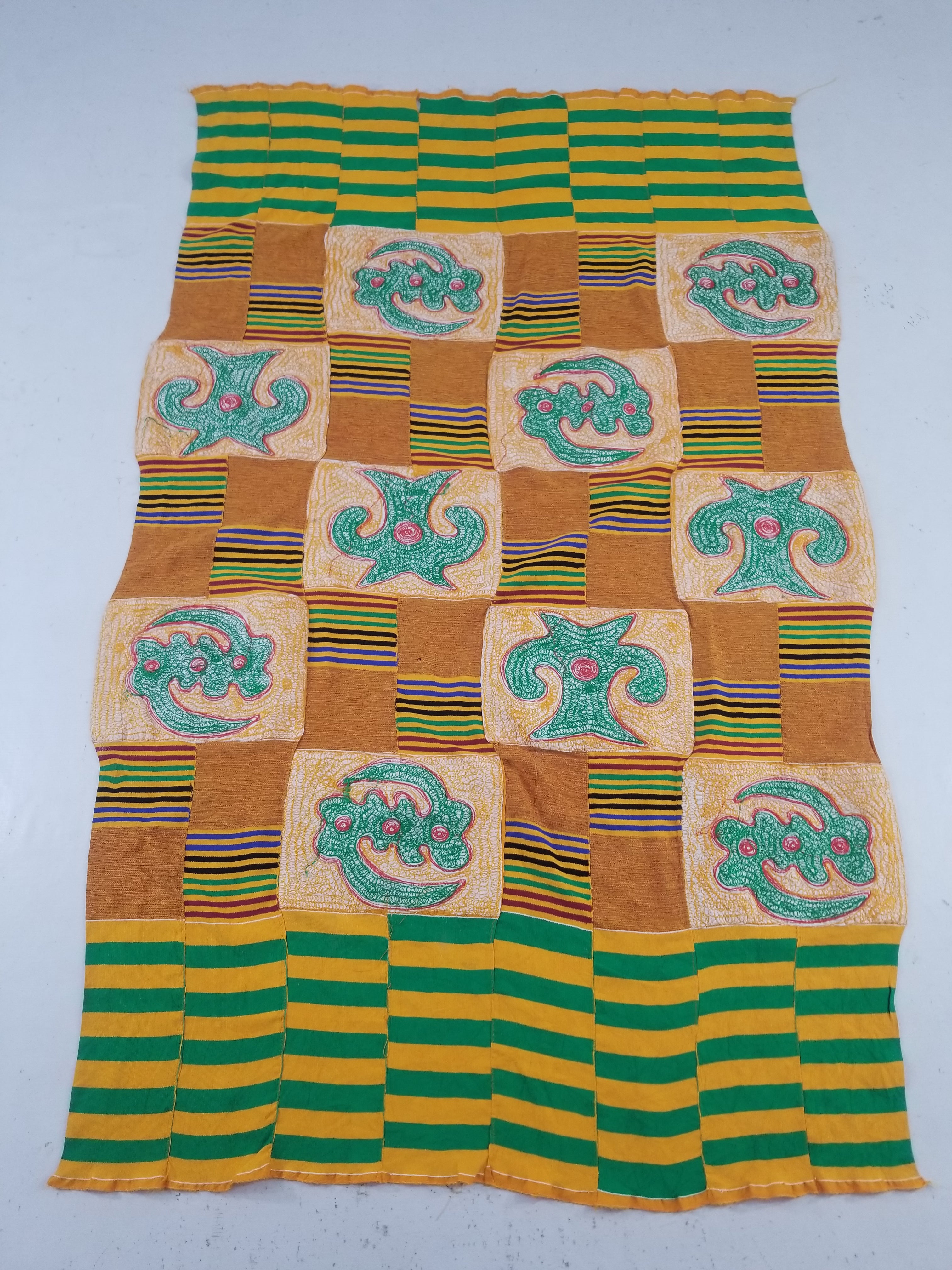 Vintage Ghana Kente-Style Tribal Embroidered Textile 160x100cm
