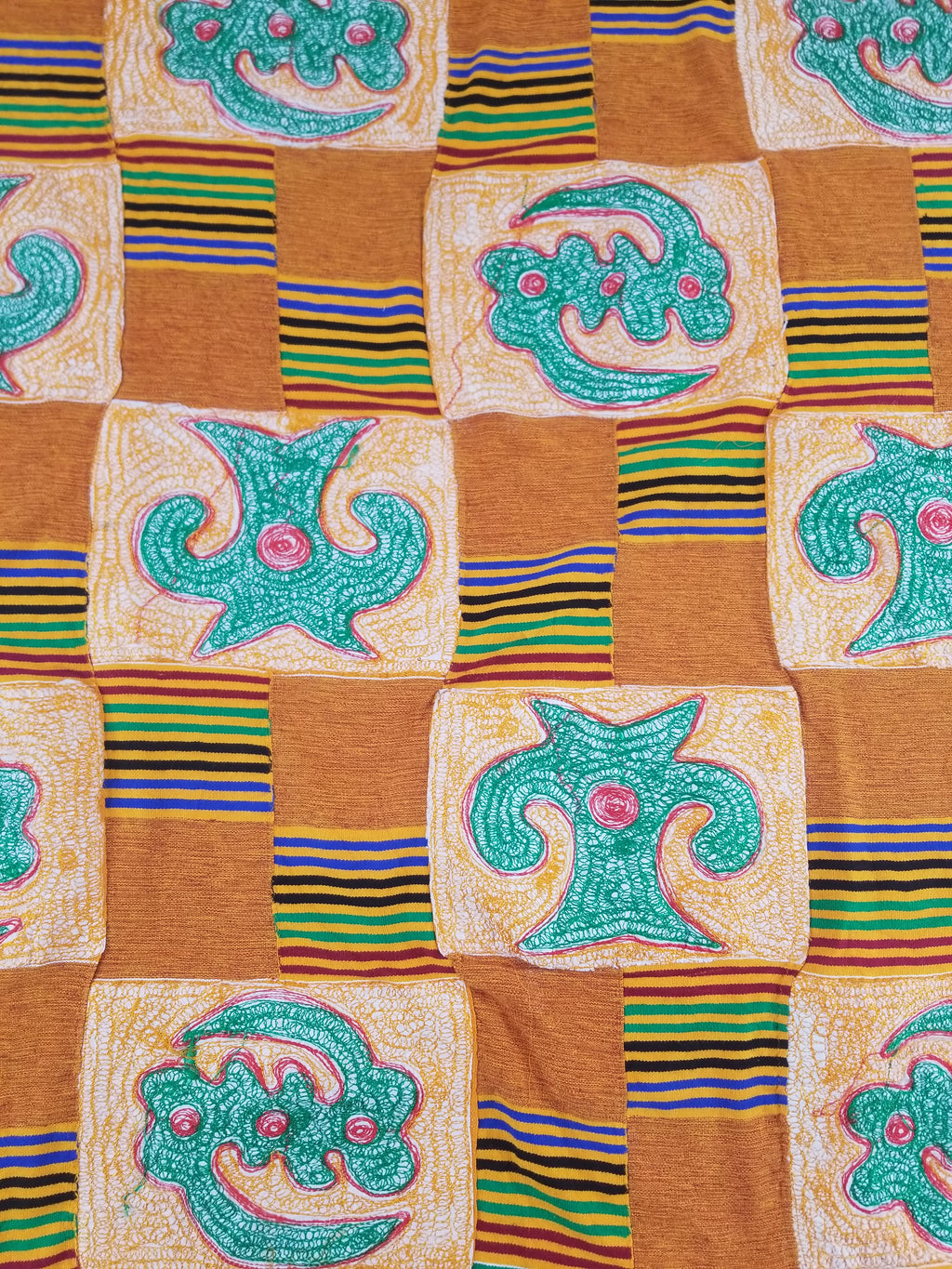 Vintage Ghana Kente-Style Tribal Embroidered Textile 160x100cm