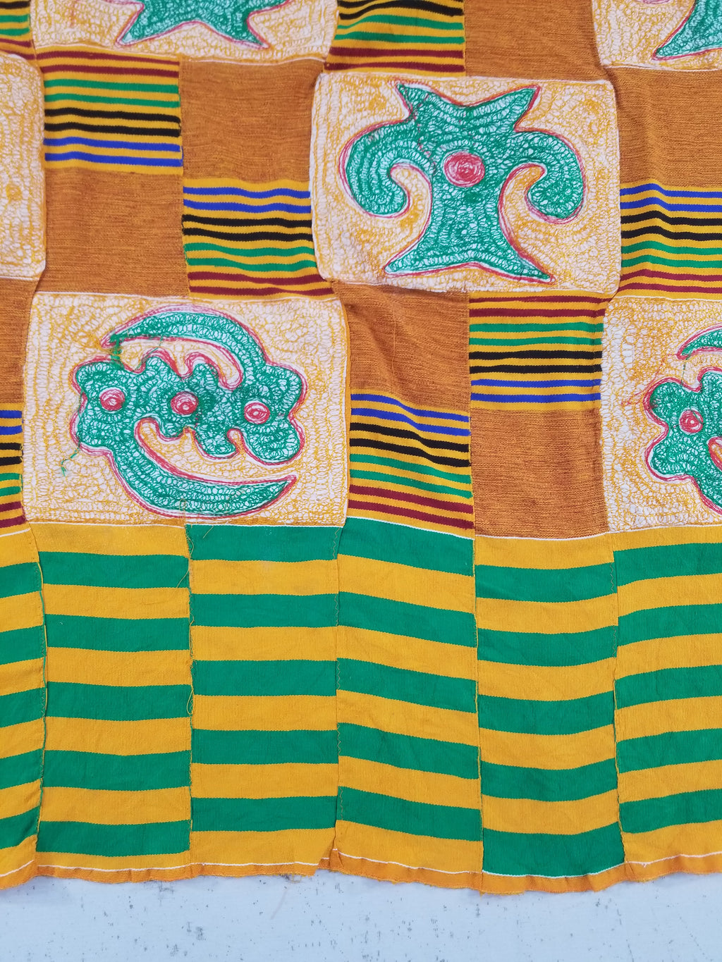 Vintage Ghana Kente-Style Tribal Embroidered Textile 160x100cm