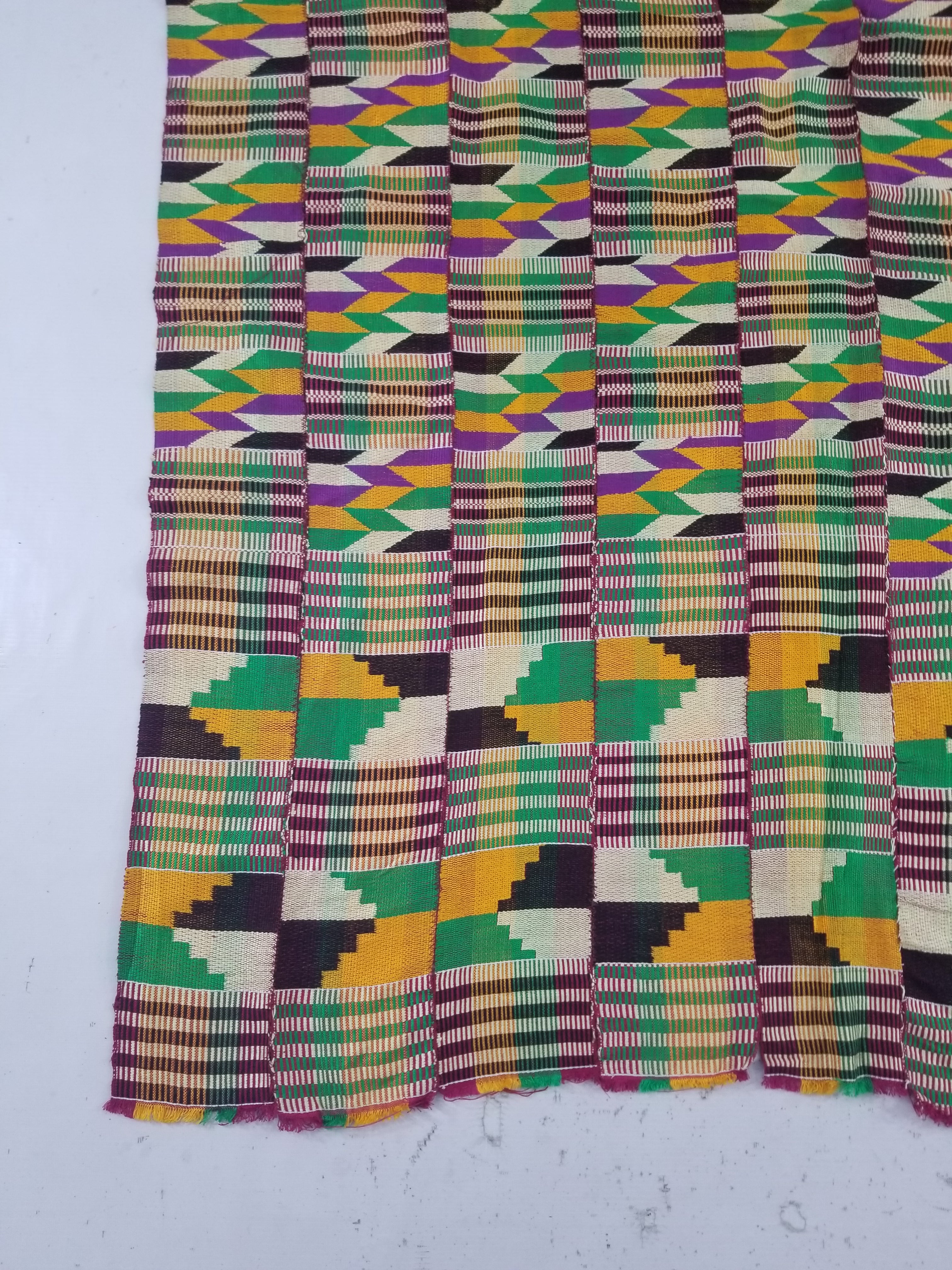 Vintage African Kente Cloth Handwoven Patchwork Ghanaian Textile 165x115cm