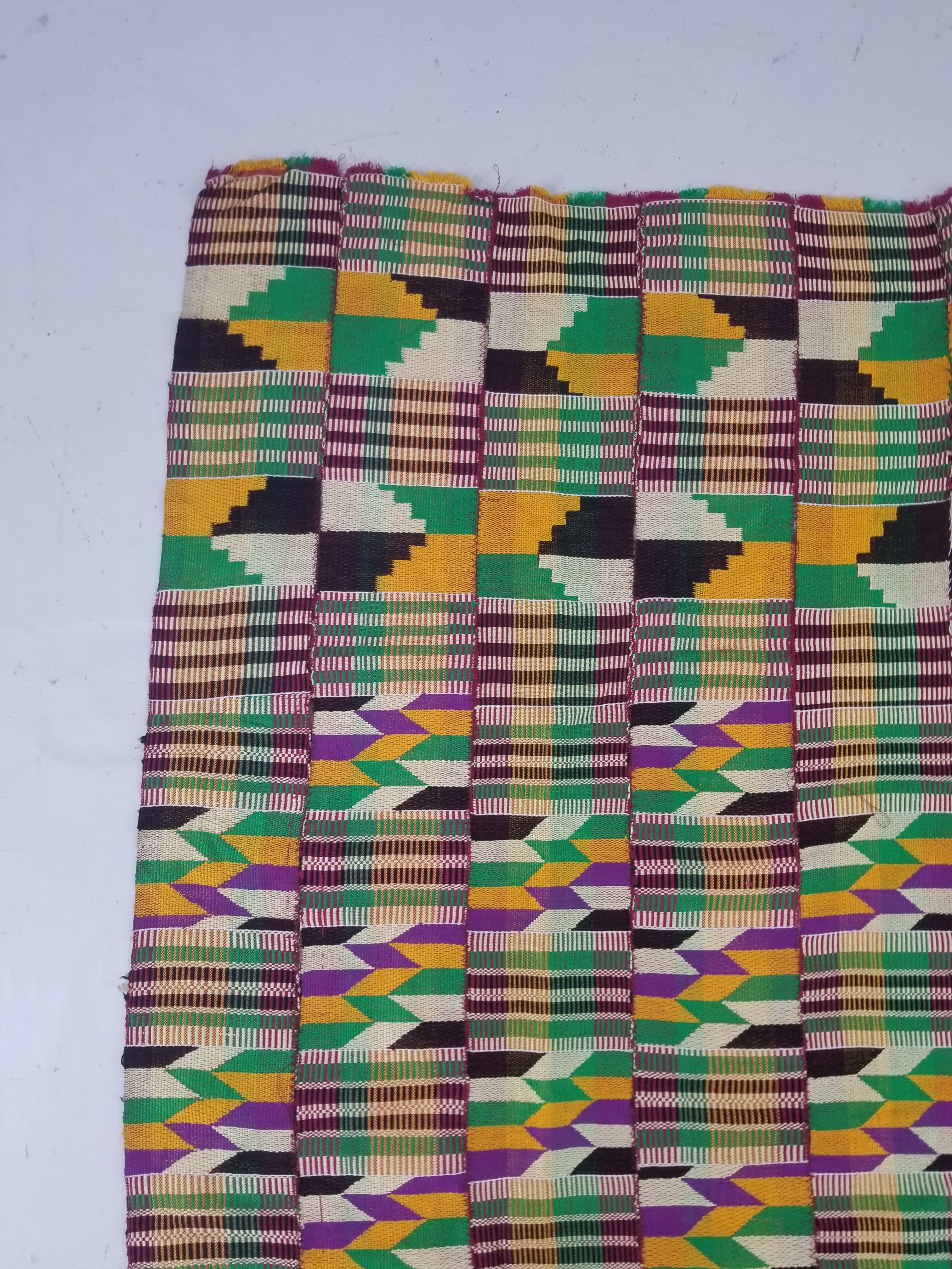 Vintage African Kente Cloth Handwoven Patchwork Ghanaian Textile 165x115cm