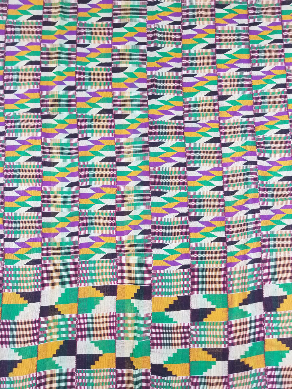 Vintage African Kente Cloth Handwoven Patchwork Ghanaian Textile 165x115cm