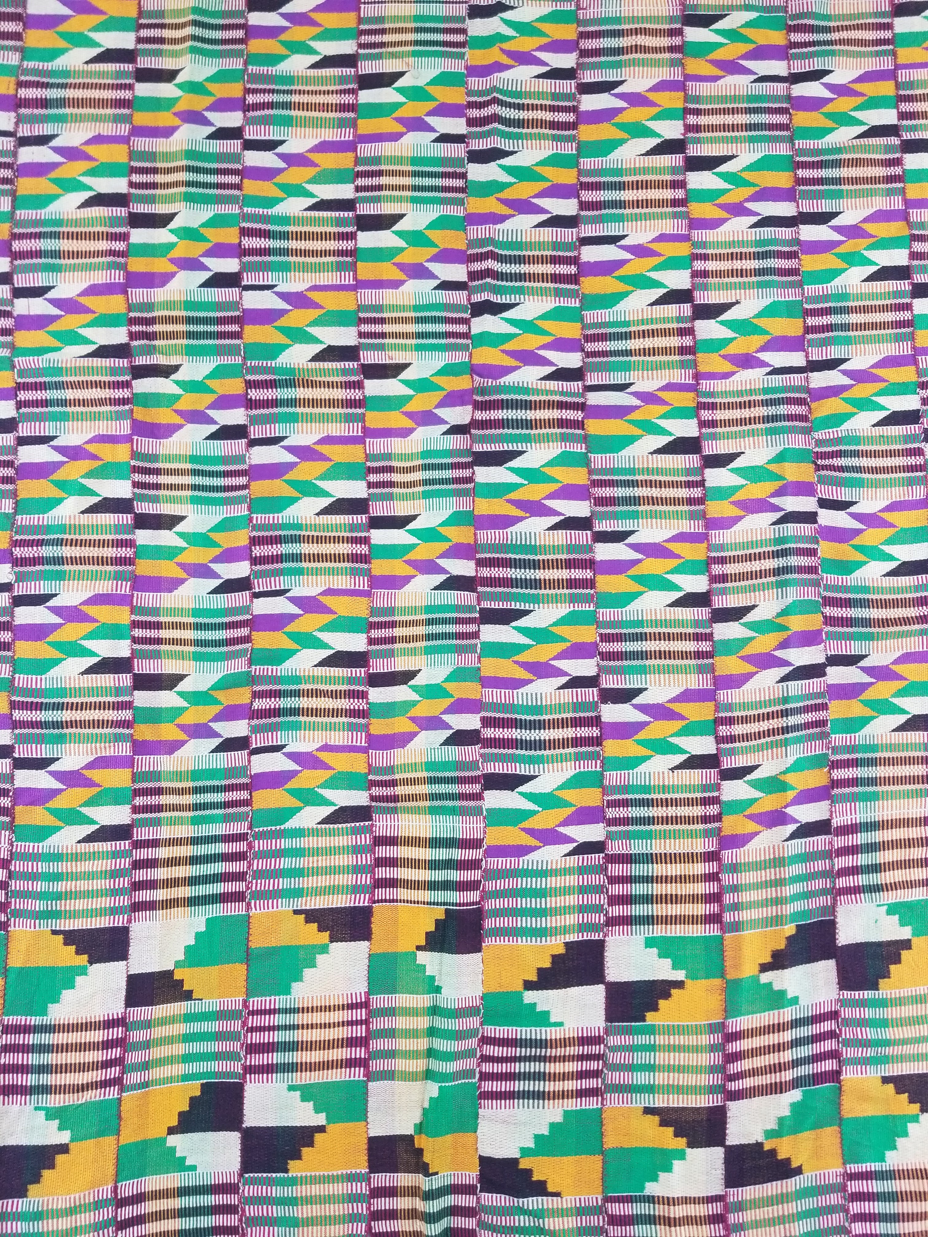 Vintage African Kente Cloth Handwoven Patchwork Ghanaian Textile 165x115cm