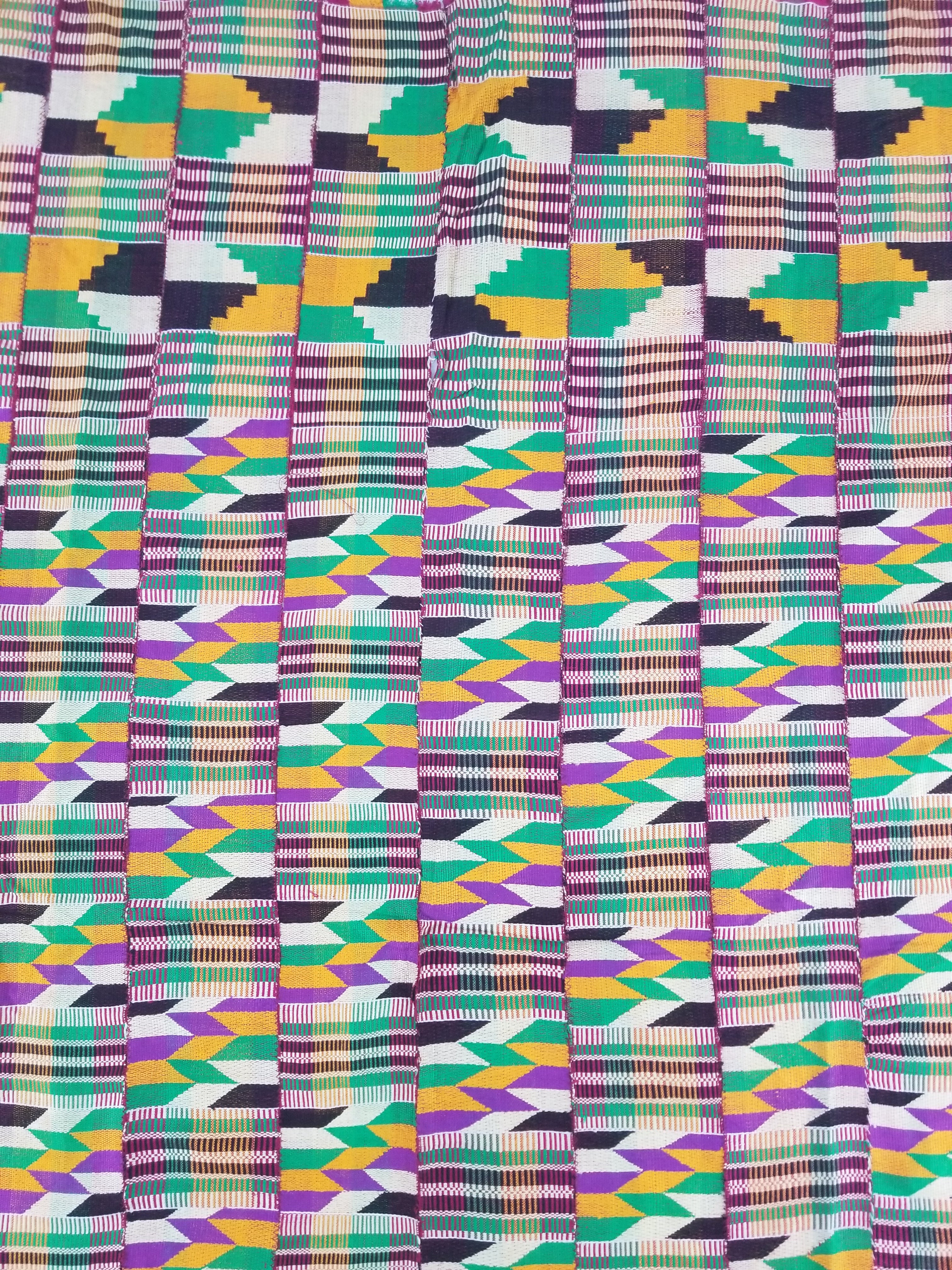 Vintage African Kente Cloth Handwoven Patchwork Ghanaian Textile 165x115cm