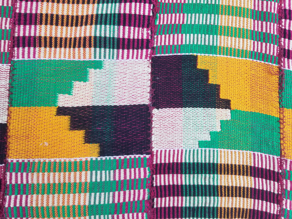 Vintage African Kente Cloth Handwoven Patchwork Ghanaian Textile 165x115cm