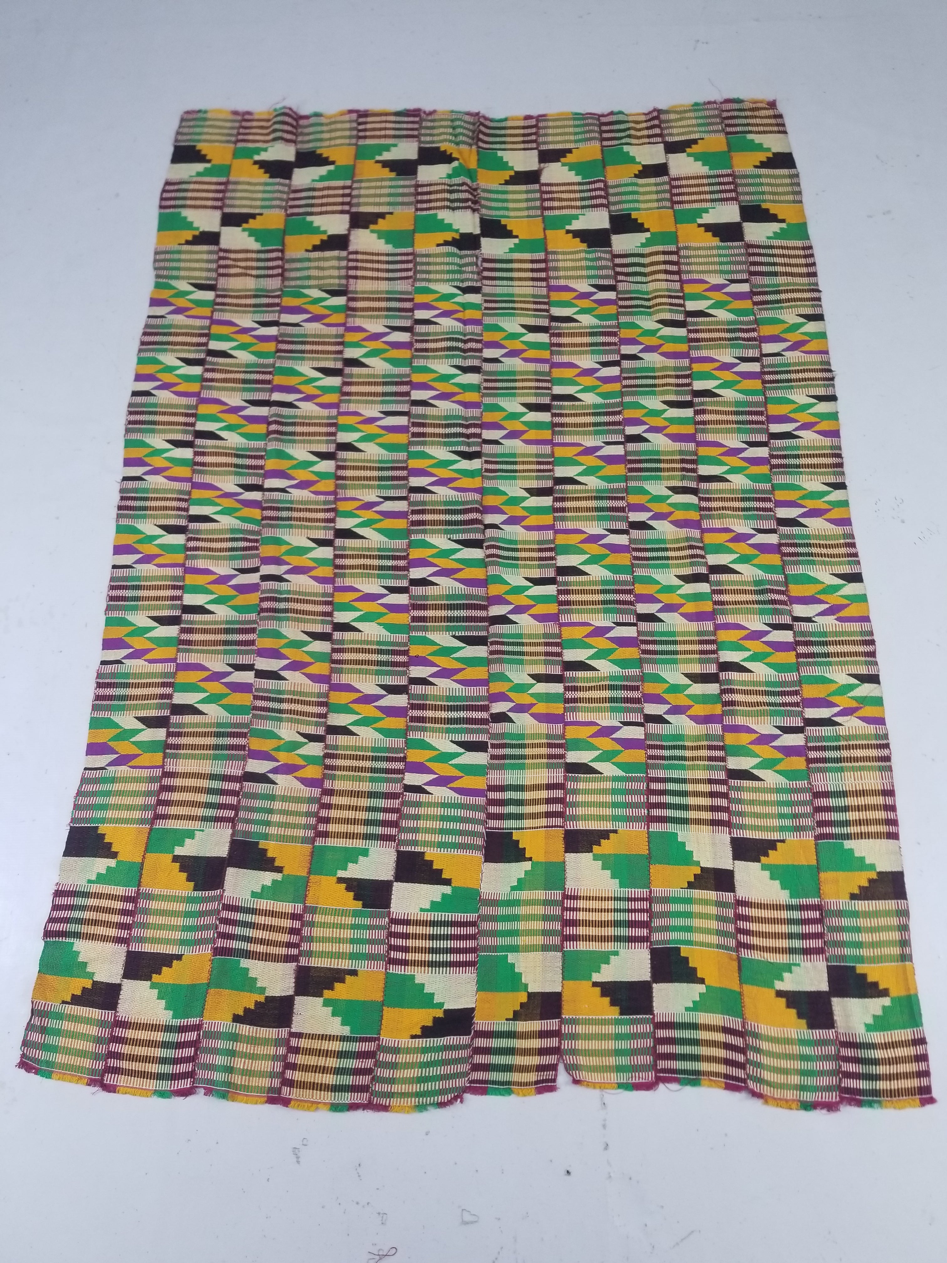 Vintage African Kente Cloth Handwoven Patchwork Ghanaian Textile 165x115cm