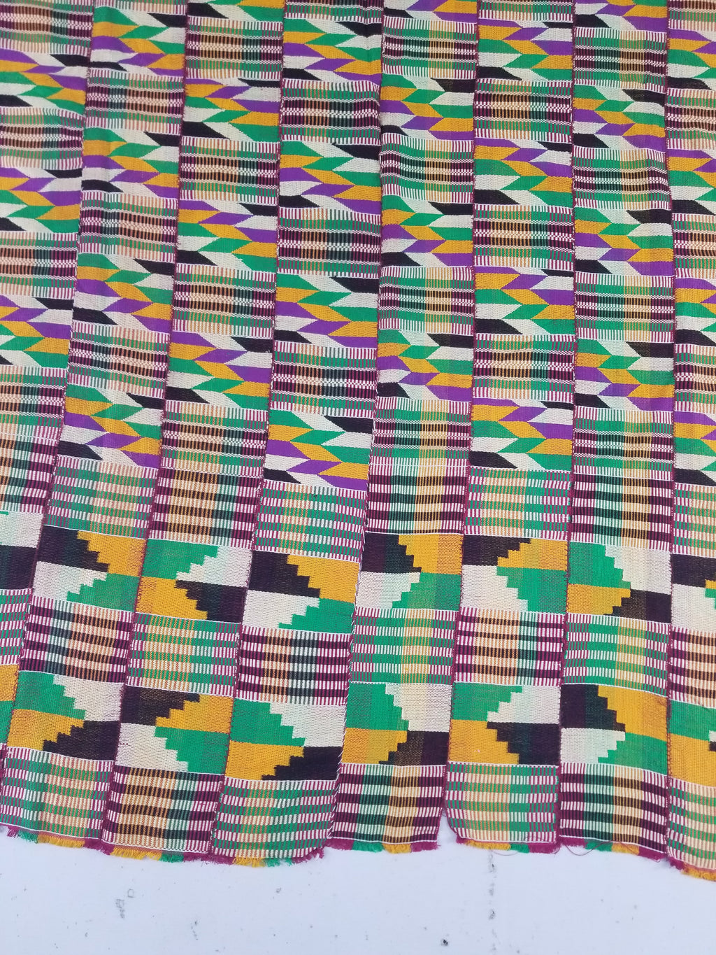 Vintage African Kente Cloth Handwoven Patchwork Ghanaian Textile 165x115cm