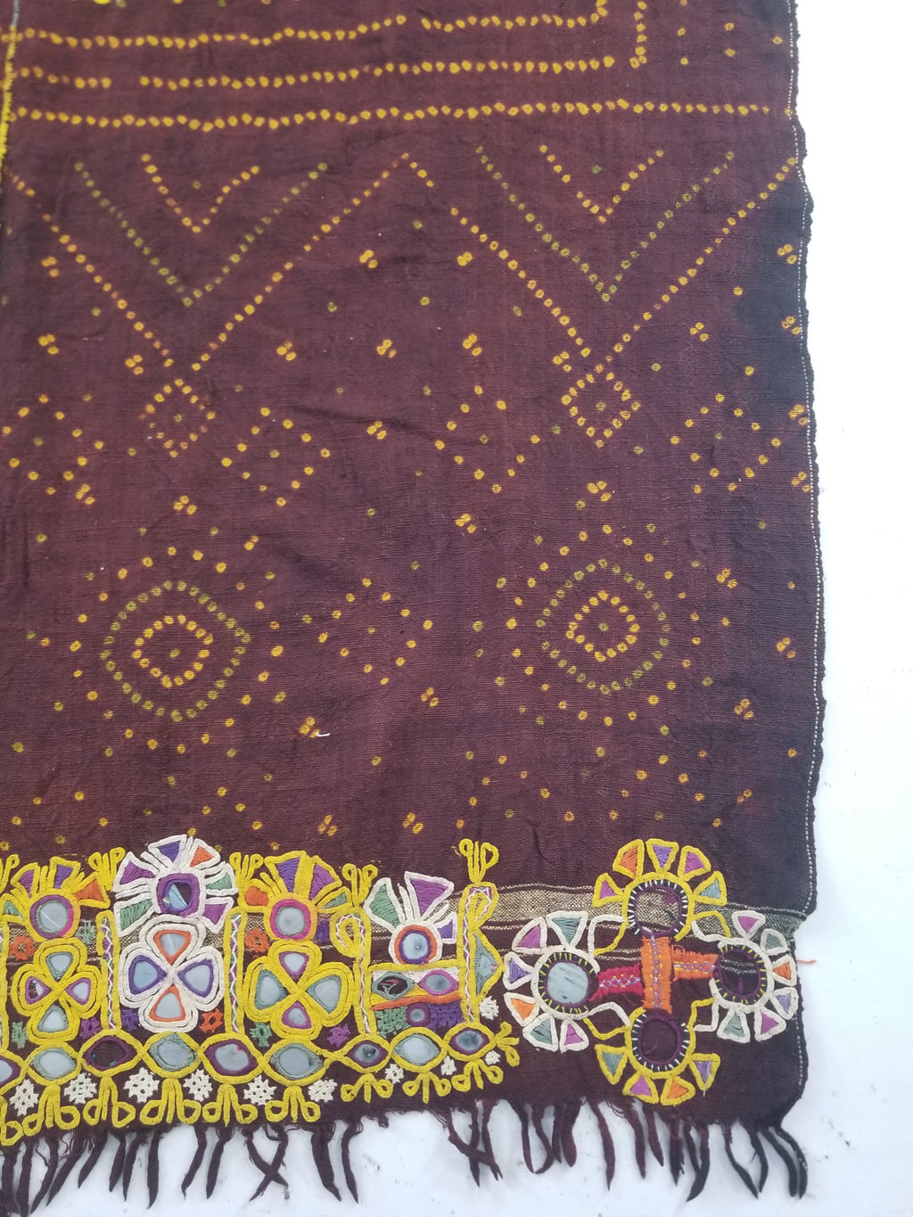 Vintage Traditional Indian Rabari Hand Embroidered Mirror Work Shawl 270x113cm
