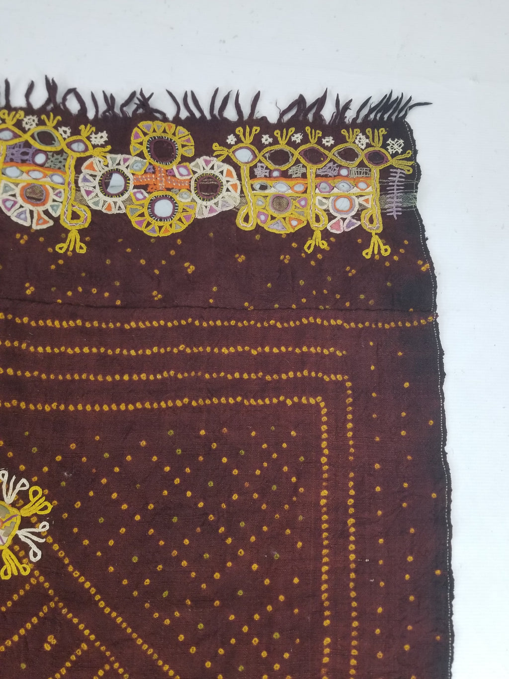 Vintage Traditional Indian Rabari Hand Embroidered Mirror Work Shawl 270x113cm