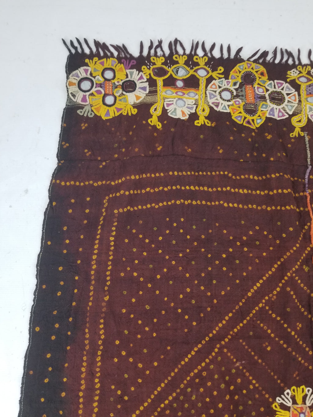 Vintage Traditional Indian Rabari Hand Embroidered Mirror Work Shawl 270x113cm