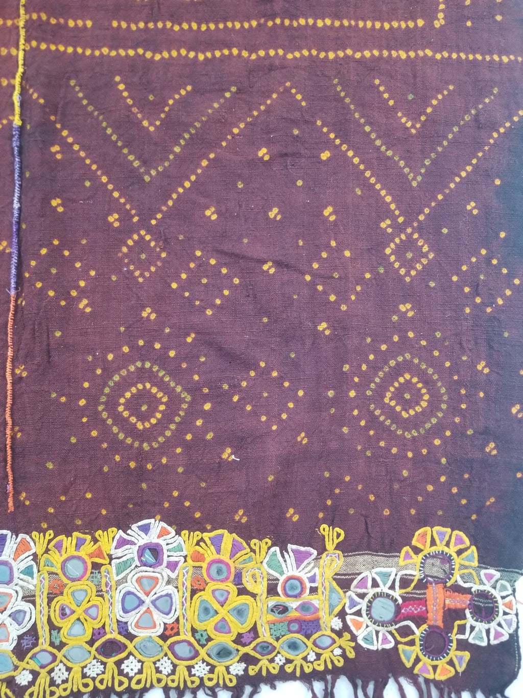 Vintage Traditional Indian Rabari Hand Embroidered Mirror Work Shawl 270x113cm
