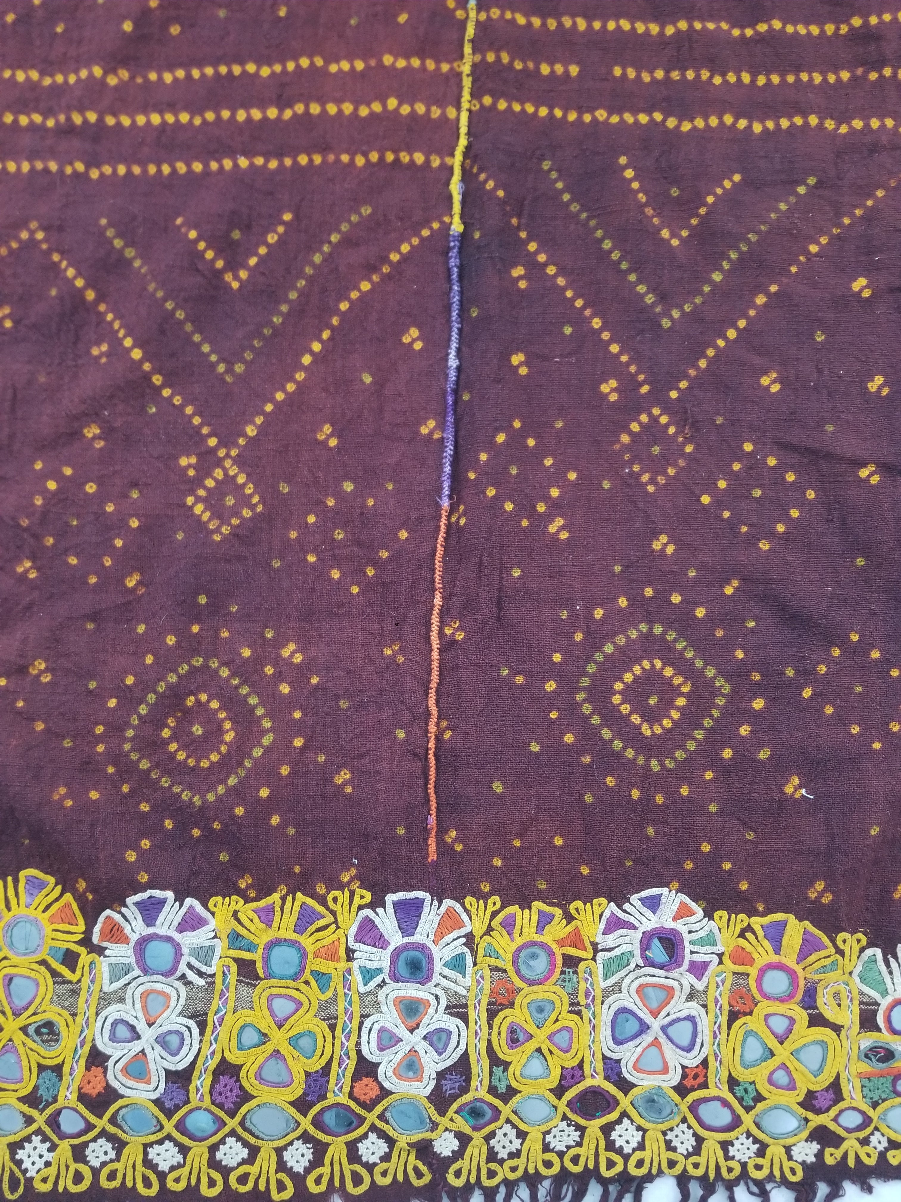 Vintage Traditional Indian Rabari Hand Embroidered Mirror Work Shawl 270x113cm