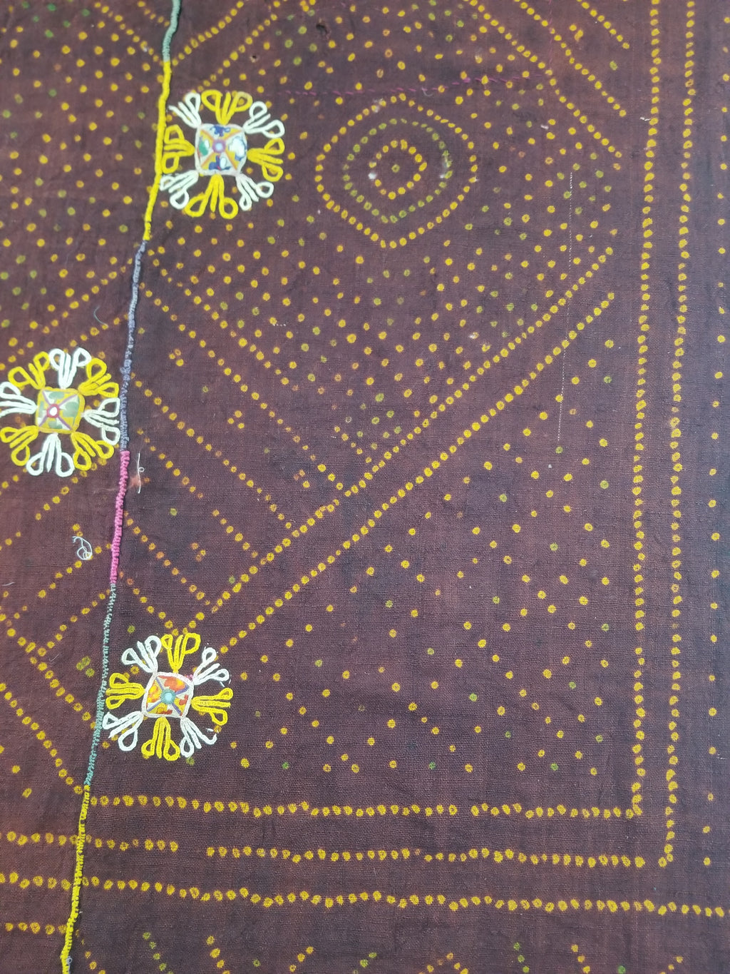 Vintage Traditional Indian Rabari Hand Embroidered Mirror Work Shawl 270x113cm