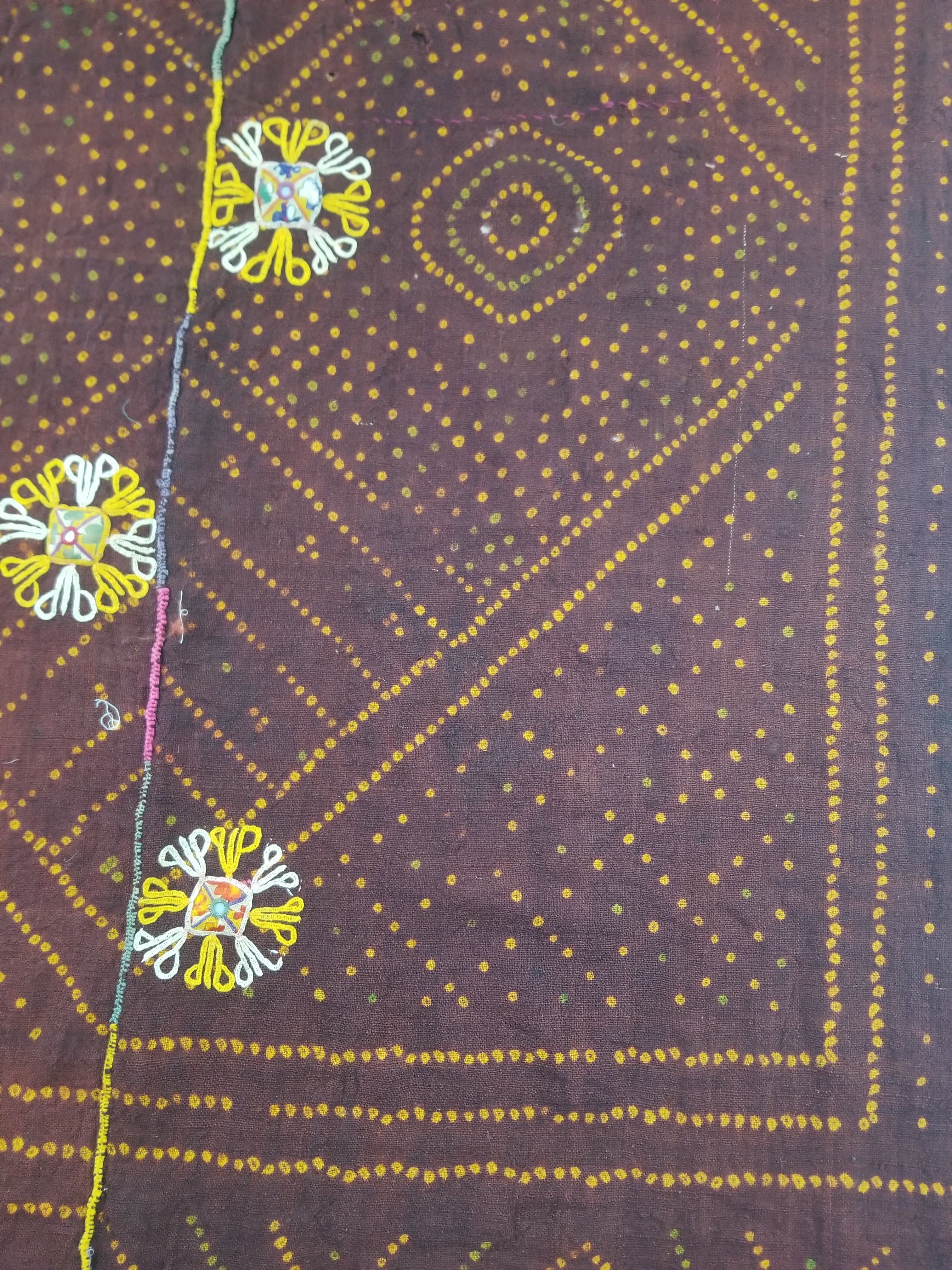 Vintage Traditional Indian Rabari Hand Embroidered Mirror Work Shawl 270x113cm