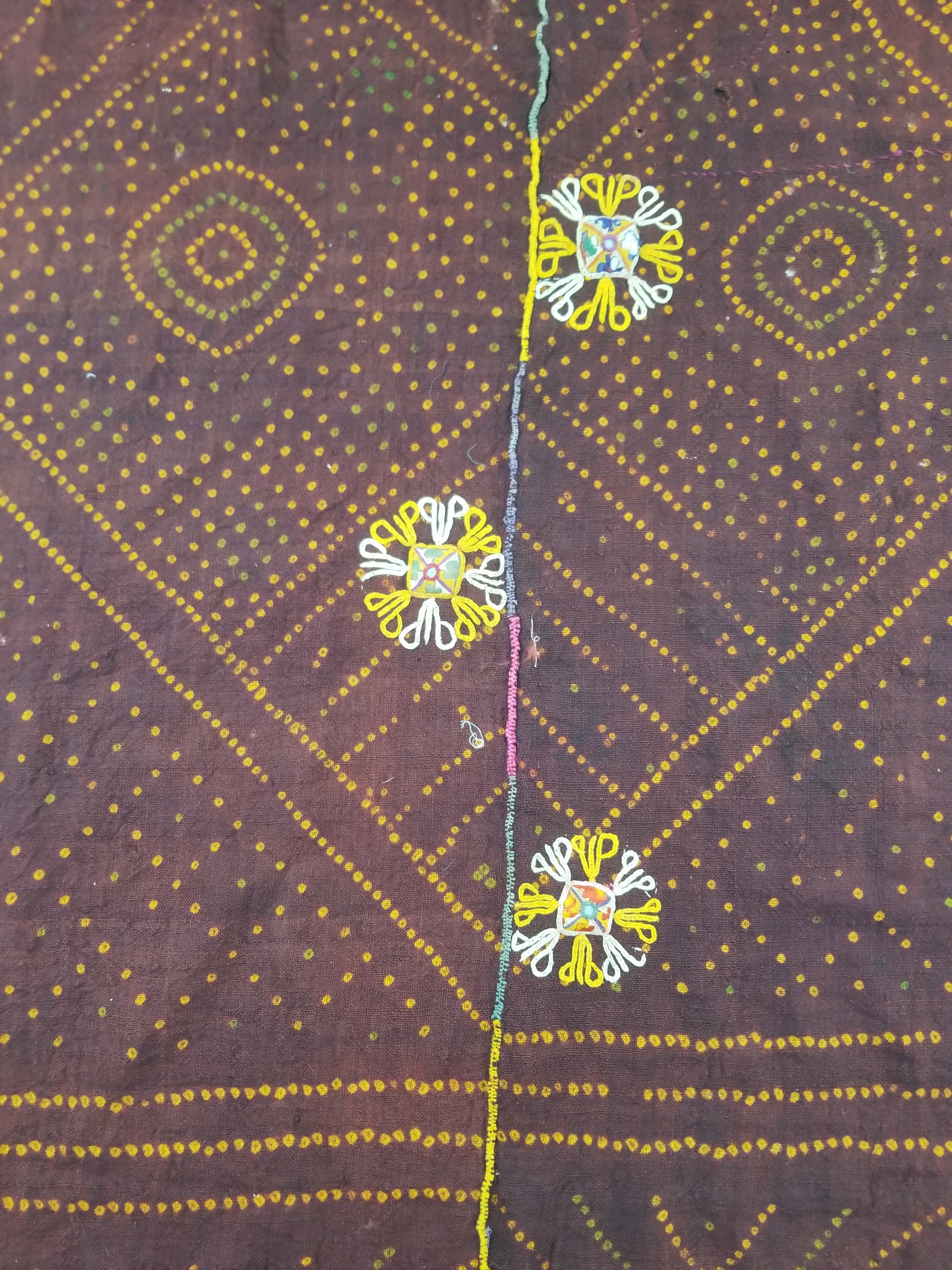 Vintage Traditional Indian Rabari Hand Embroidered Mirror Work Shawl 270x113cm