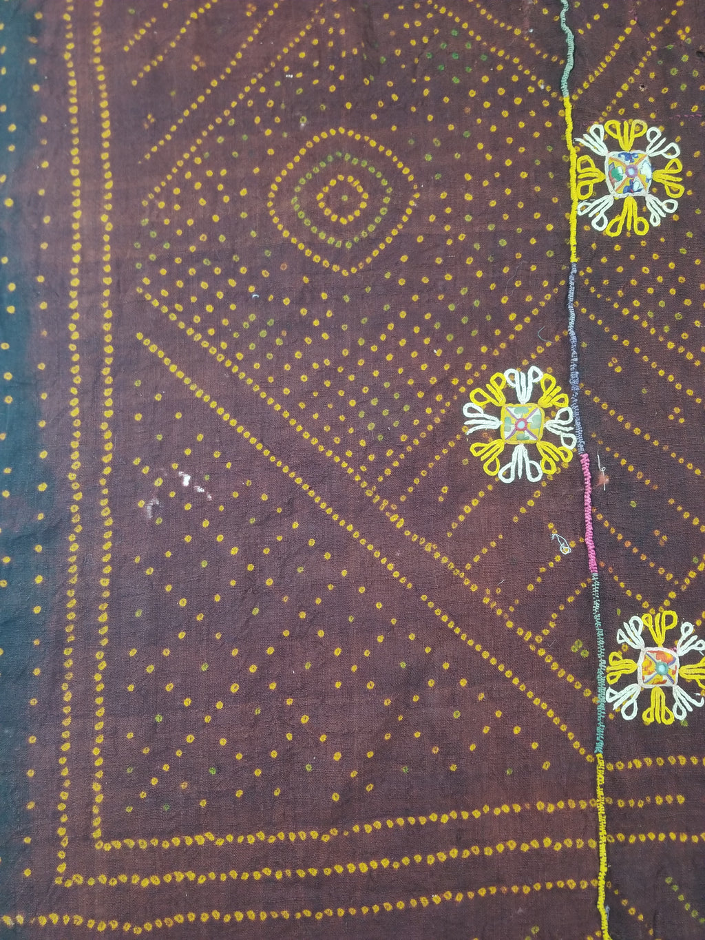 Vintage Traditional Indian Rabari Hand Embroidered Mirror Work Shawl 270x113cm