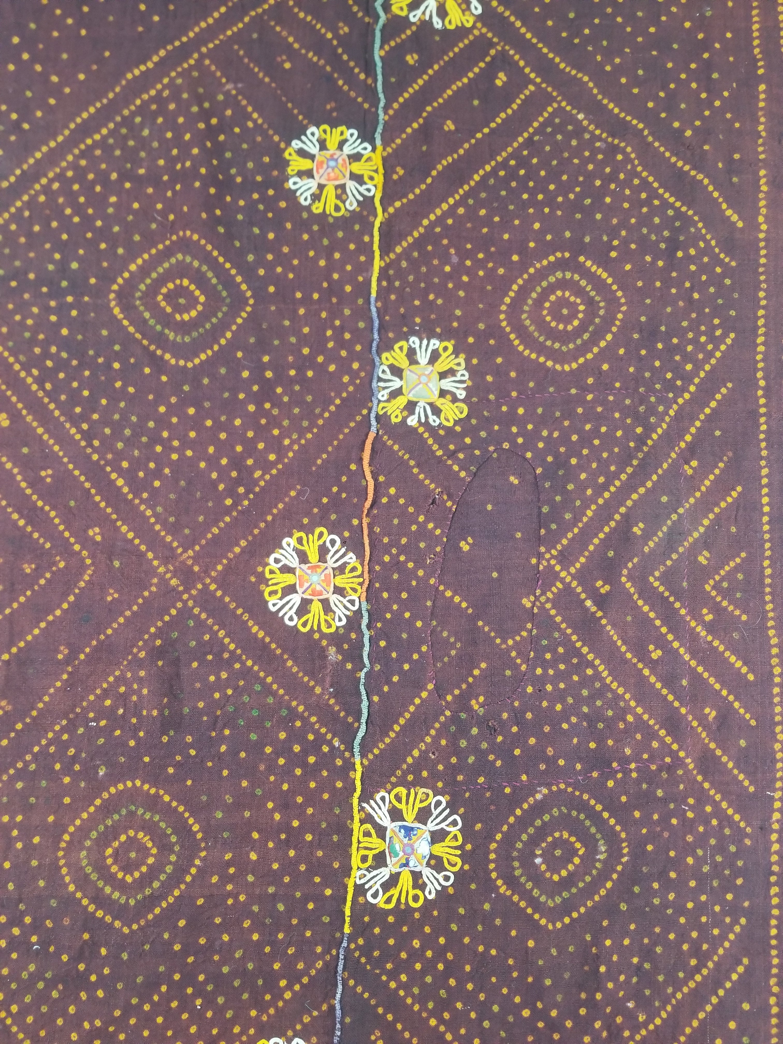 Vintage Traditional Indian Rabari Hand Embroidered Mirror Work Shawl 270x113cm