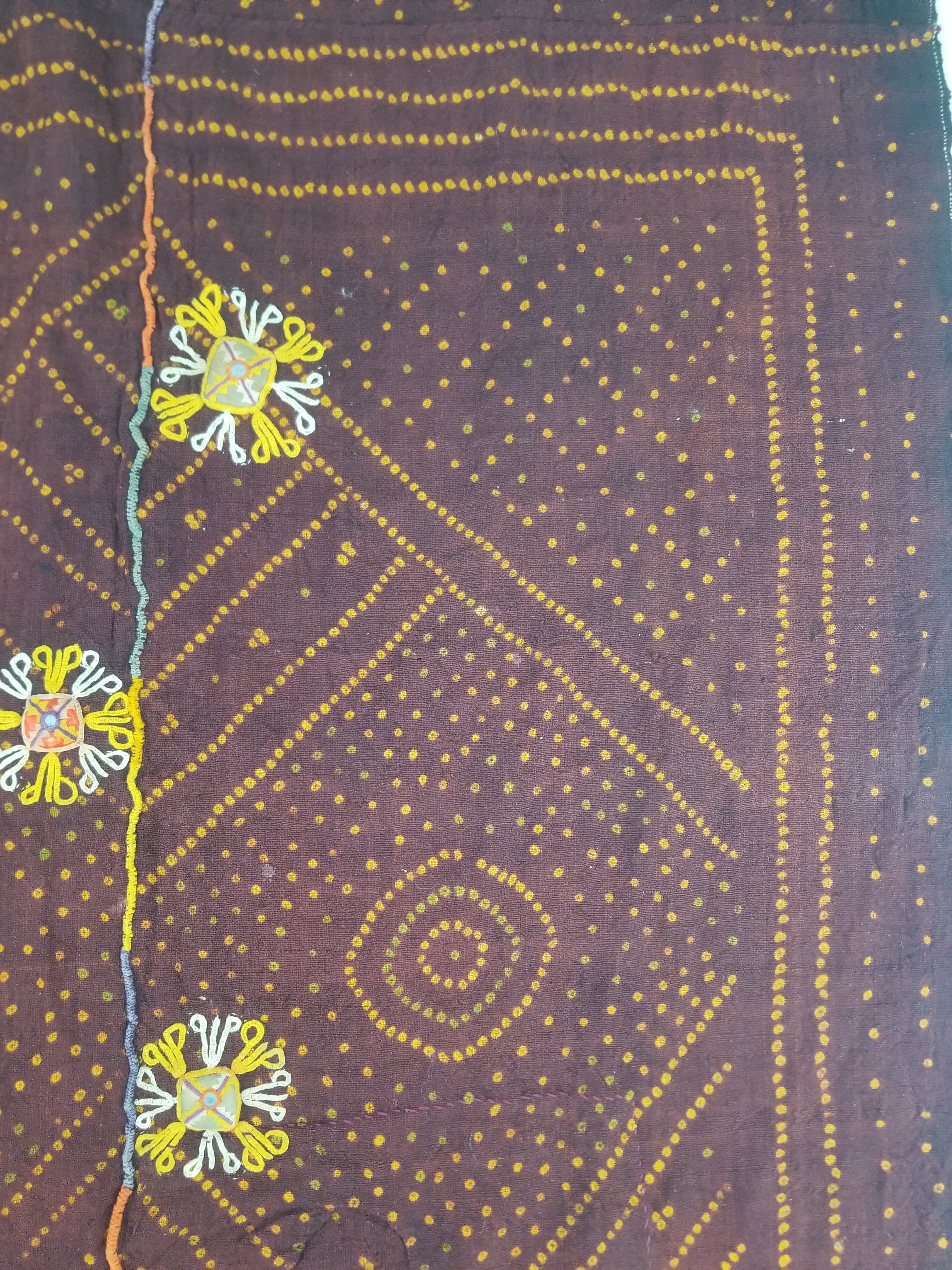 Vintage Traditional Indian Rabari Hand Embroidered Mirror Work Shawl 270x113cm