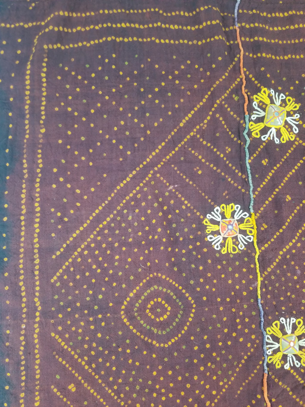 Vintage Traditional Indian Rabari Hand Embroidered Mirror Work Shawl 270x113cm