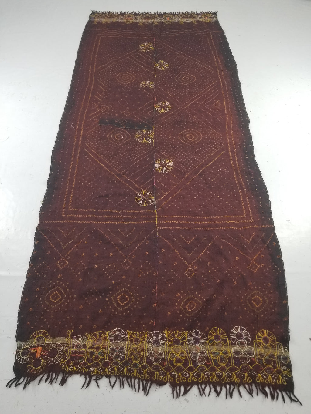 Vintage Traditional Indian Rabari Hand Embroidered Mirror Work Shawl 270x113cm