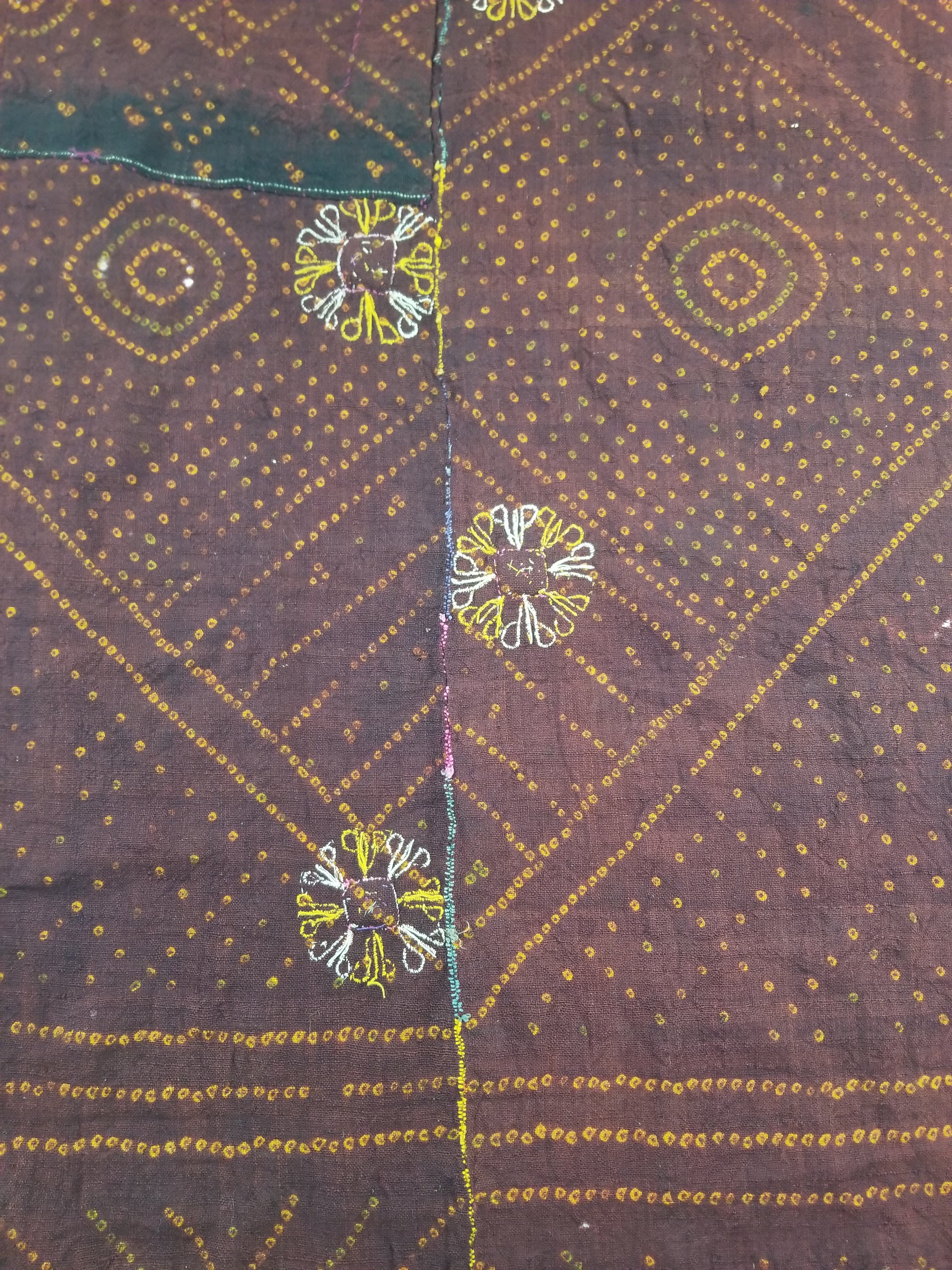 Vintage Traditional Indian Rabari Hand Embroidered Mirror Work Shawl 270x113cm
