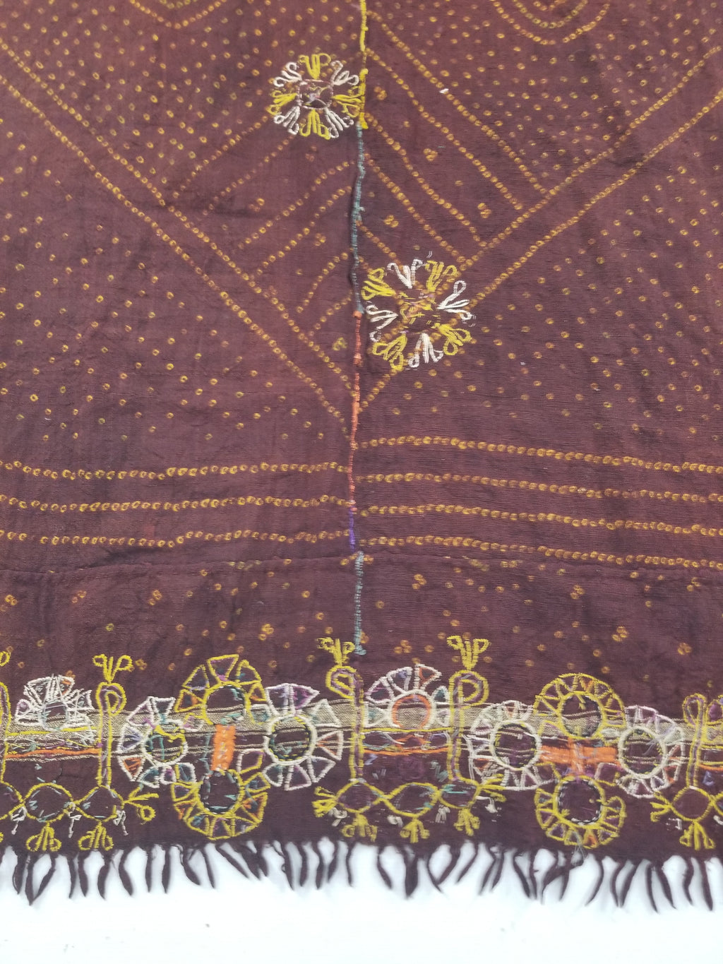 Vintage Traditional Indian Rabari Hand Embroidered Mirror Work Shawl 270x113cm