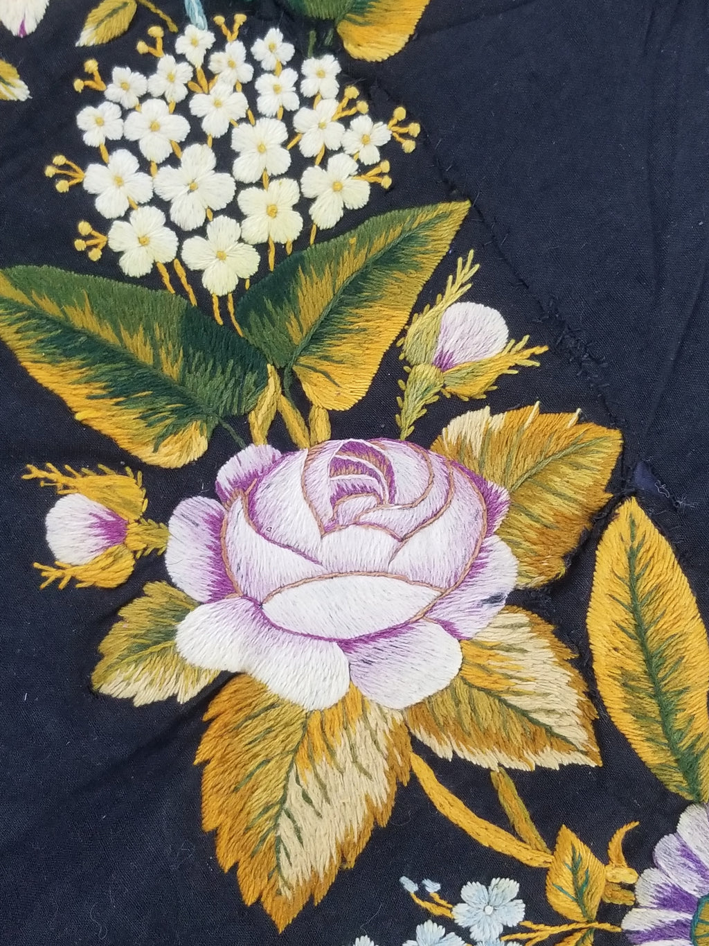 Antique French European Hand Embroidered Floral Tablecloth 168x160cm