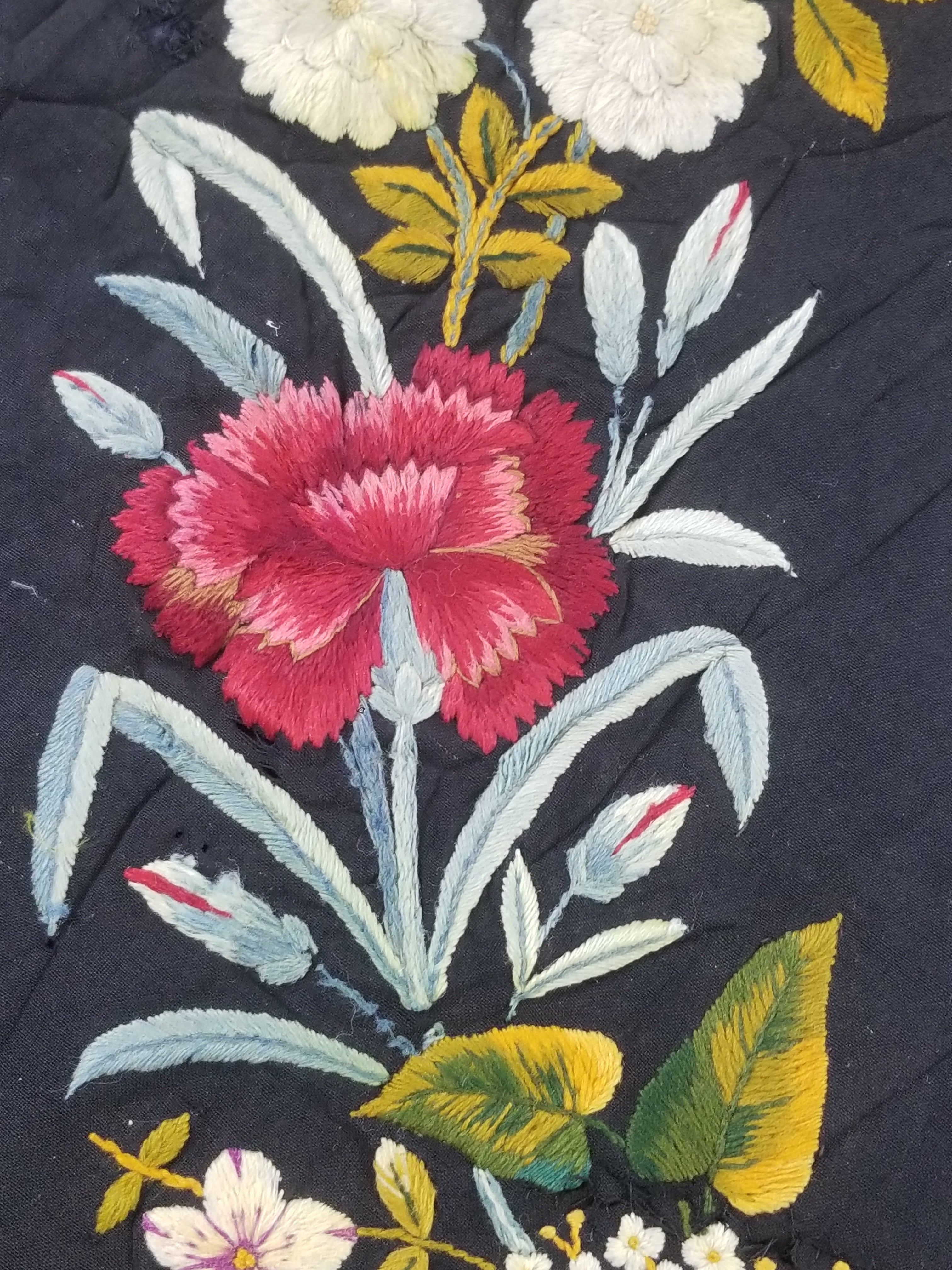 Antique French European Hand Embroidered Floral Tablecloth 168x160cm