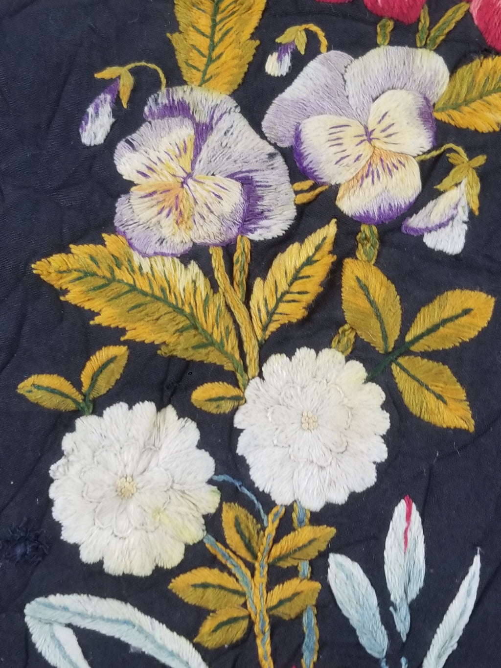 Antique French European Hand Embroidered Floral Tablecloth 168x160cm