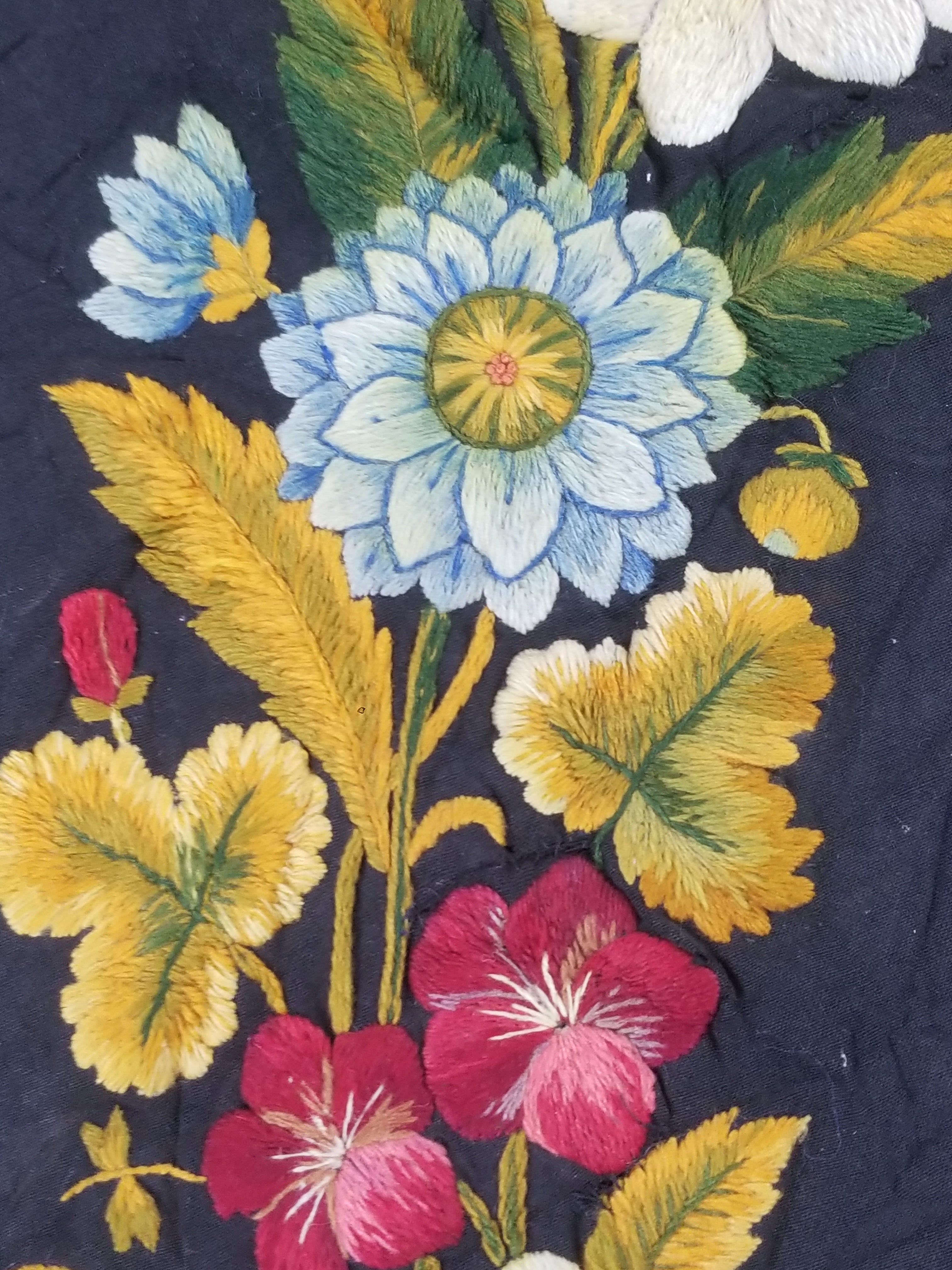 Antique French European Hand Embroidered Floral Tablecloth 168x160cm