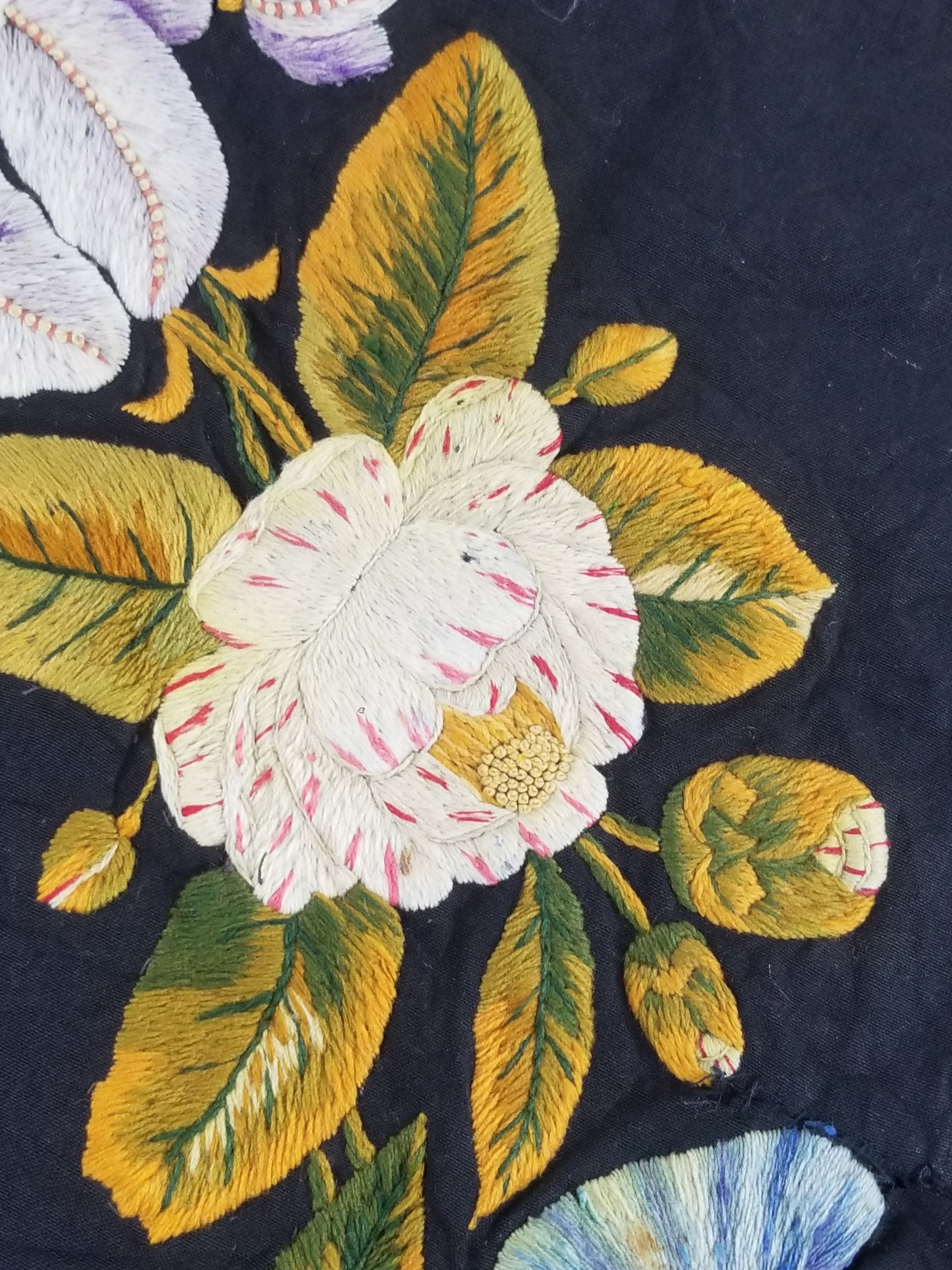 Antique French European Hand Embroidered Floral Tablecloth 168x160cm