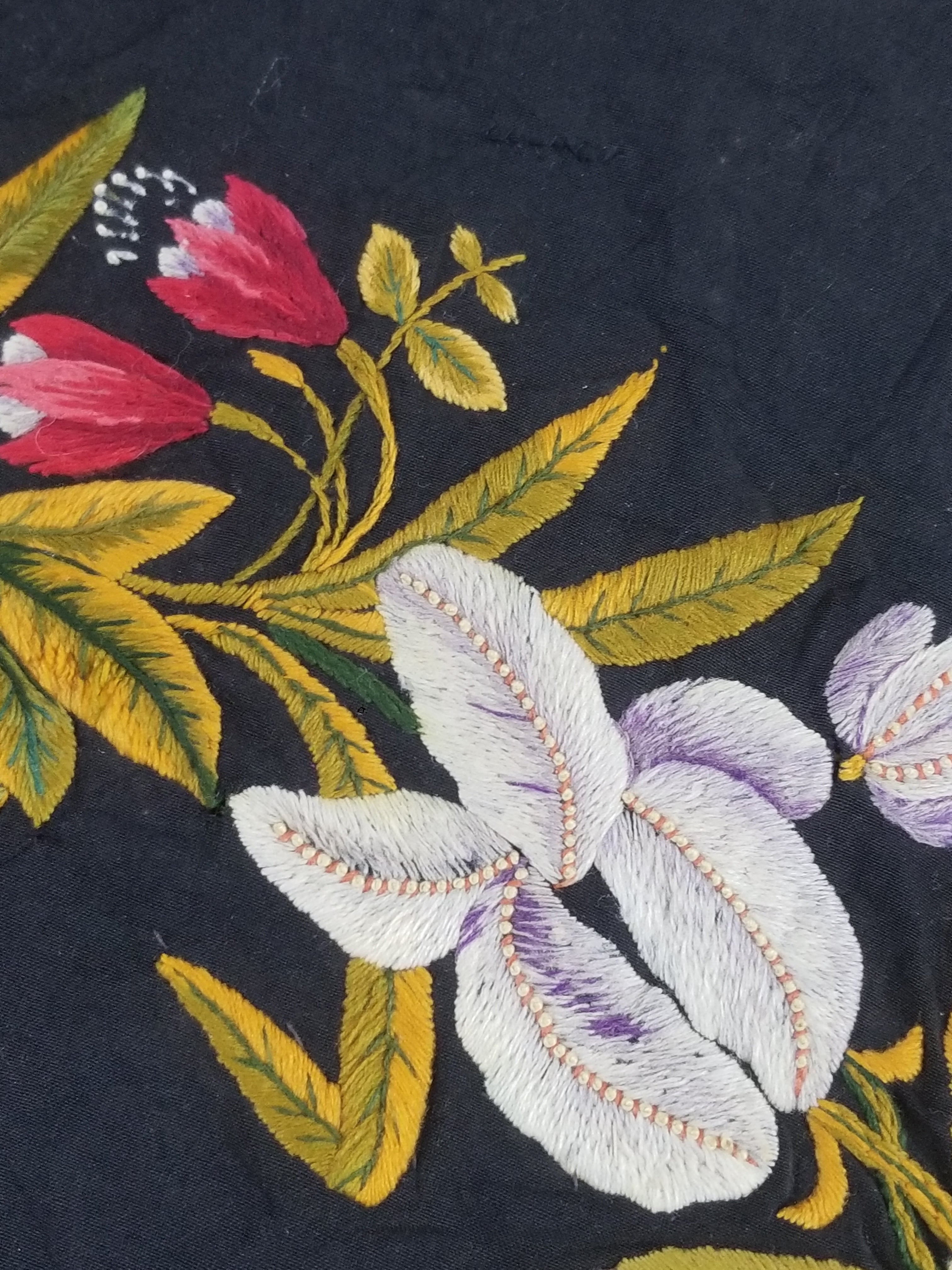 Antique French European Hand Embroidered Floral Tablecloth 168x160cm