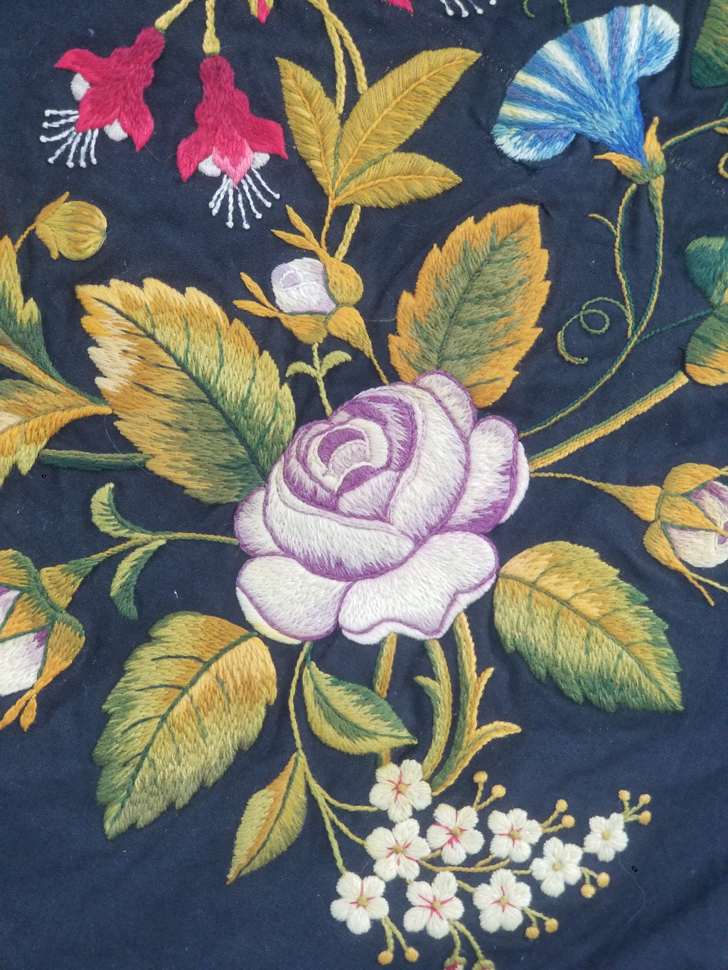 Antique French European Hand Embroidered Floral Tablecloth 168x160cm