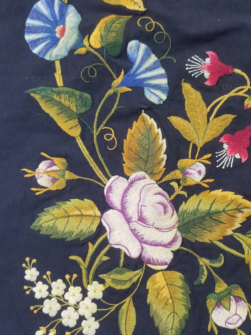 Antique French European Hand Embroidered Floral Tablecloth 168x160cm
