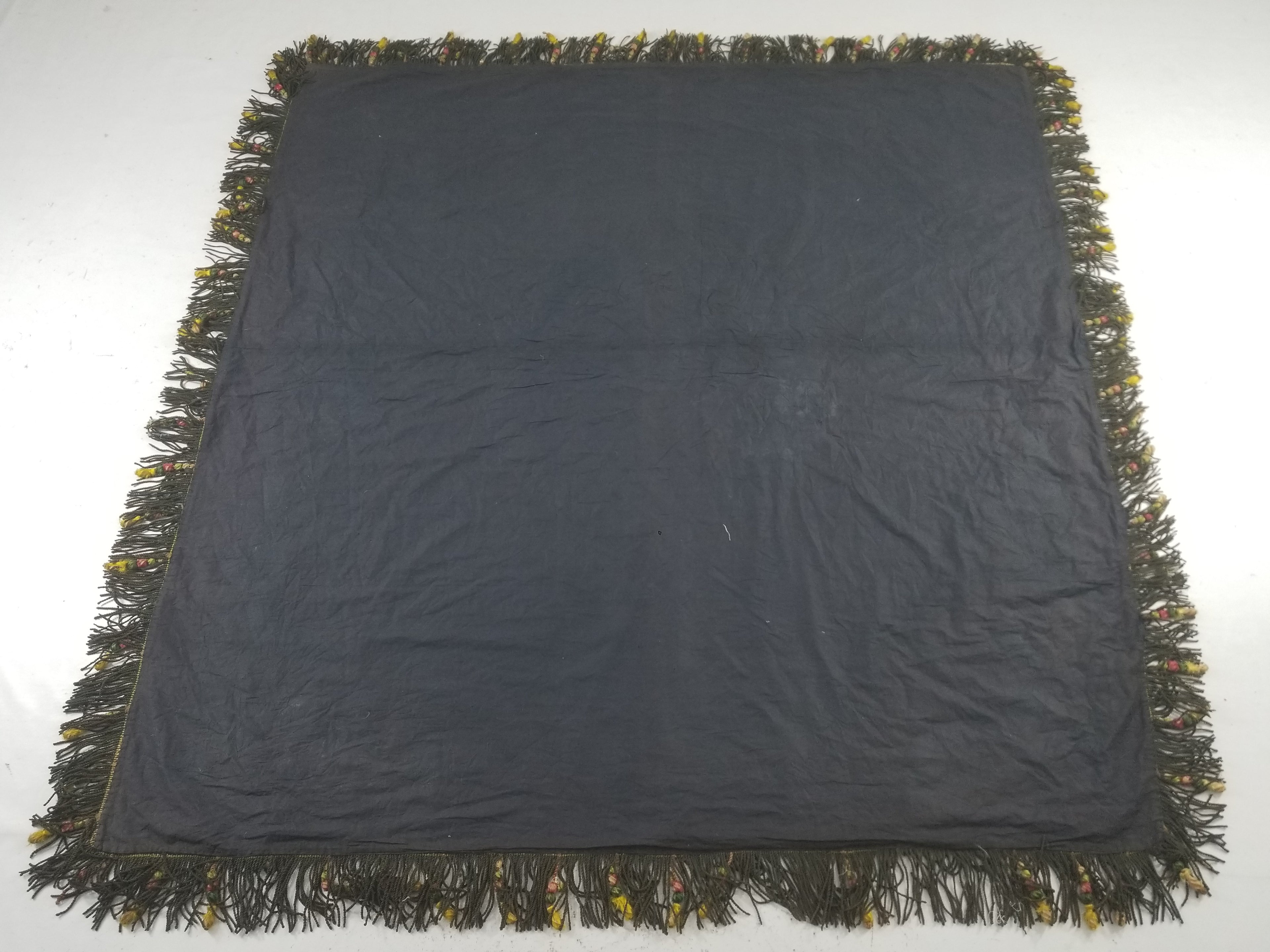 Antique French European Hand Embroidered Floral Tablecloth 168x160cm