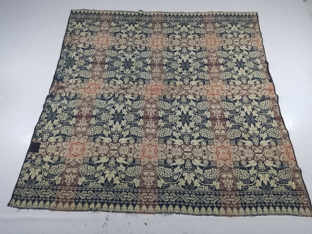 Antique 1841 American Jacquard Woven Reversible Coverlet 187x187cm