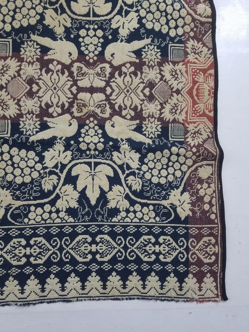 Antique 1841 American Jacquard Woven Reversible Coverlet 187x187cm