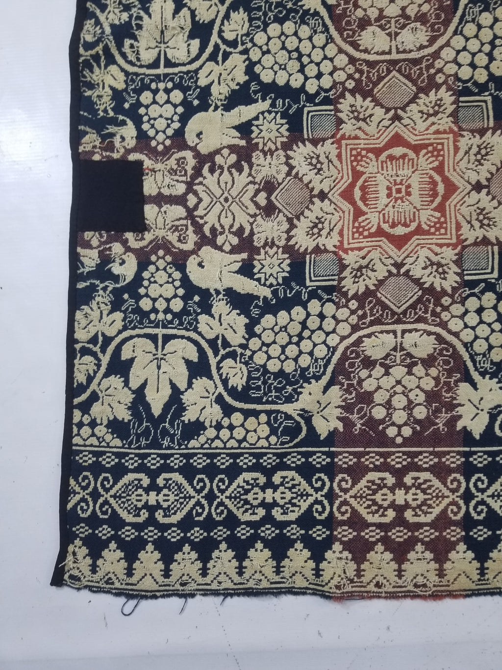 Antique 1841 American Jacquard Woven Reversible Coverlet 187x187cm