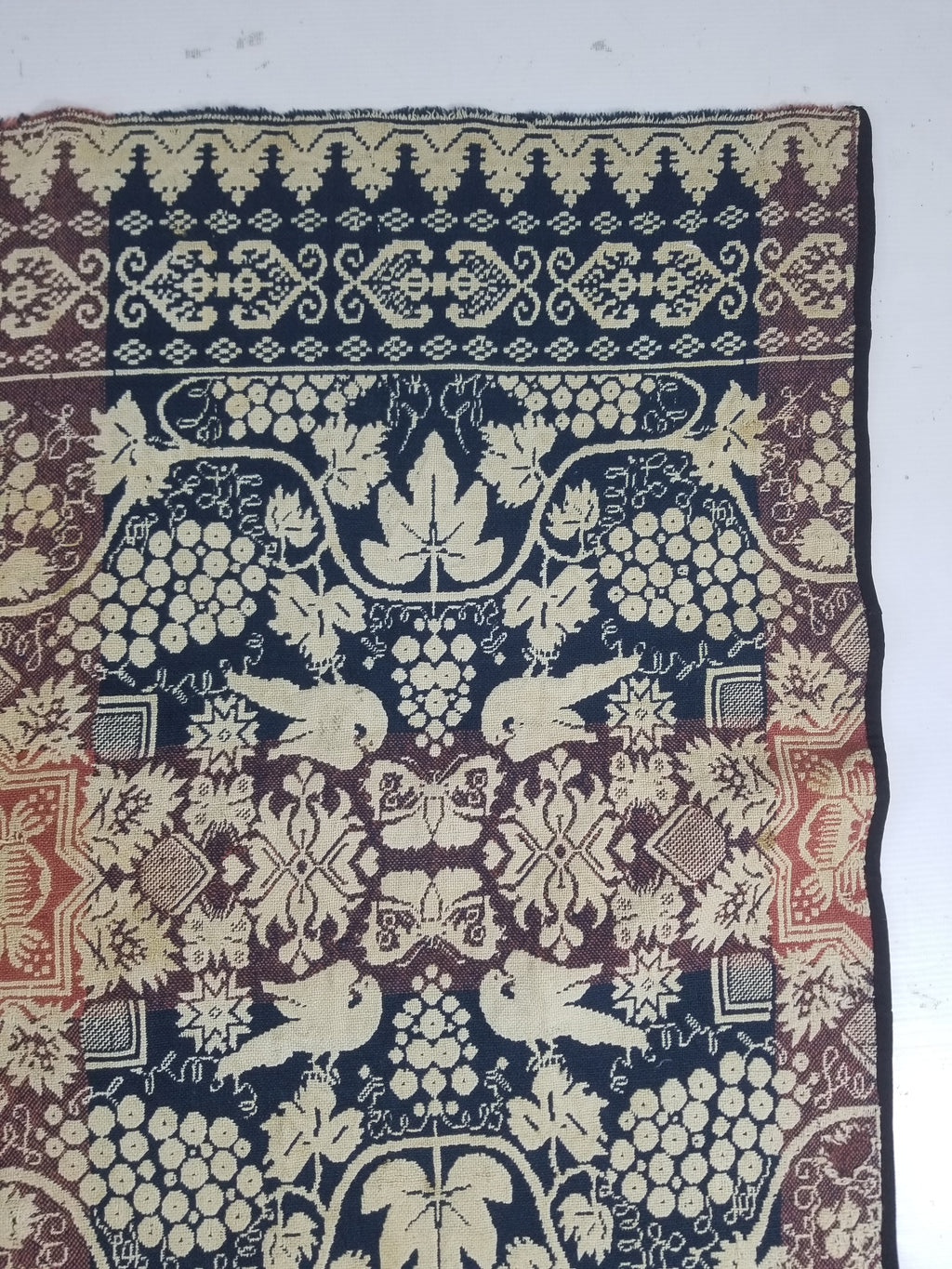 Antique 1841 American Jacquard Woven Reversible Coverlet 187x187cm