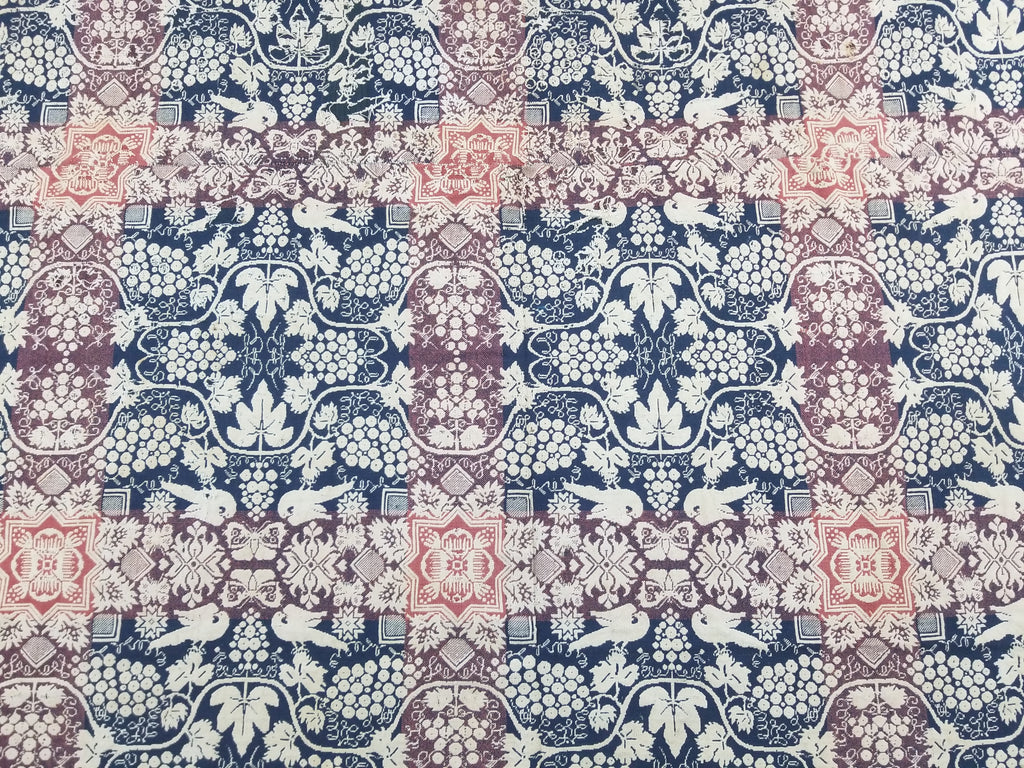 Antique 1841 American Jacquard Woven Reversible Coverlet 187x187cm