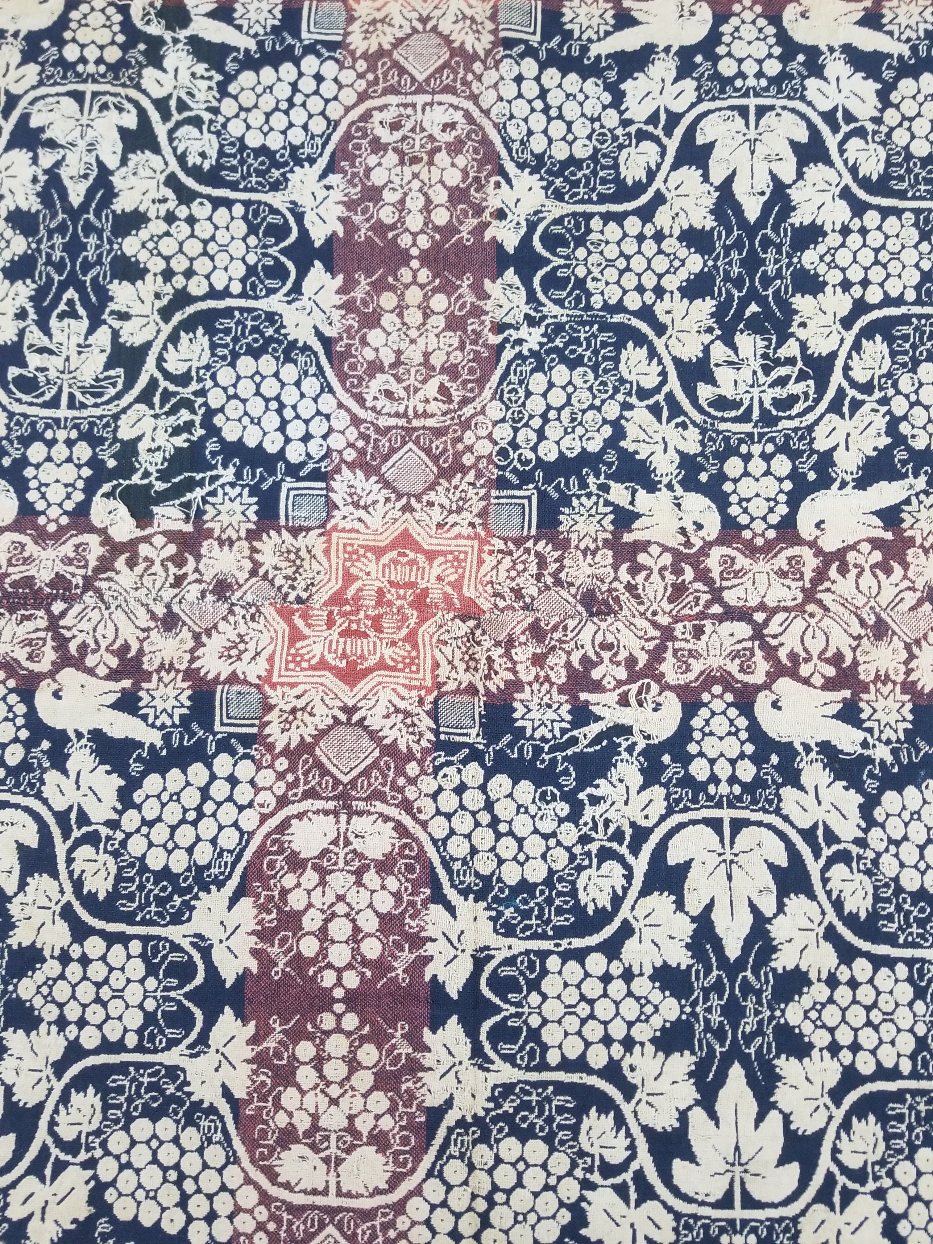 Antique 1841 American Jacquard Woven Reversible Coverlet 187x187cm