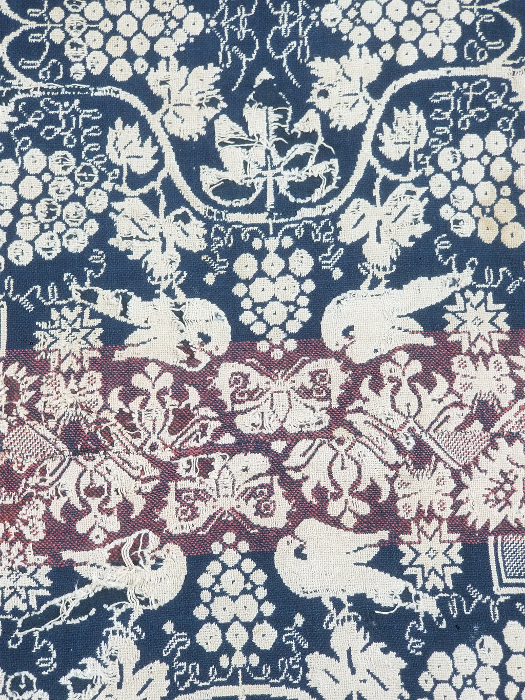 Antique 1841 American Jacquard Woven Reversible Coverlet 187x187cm