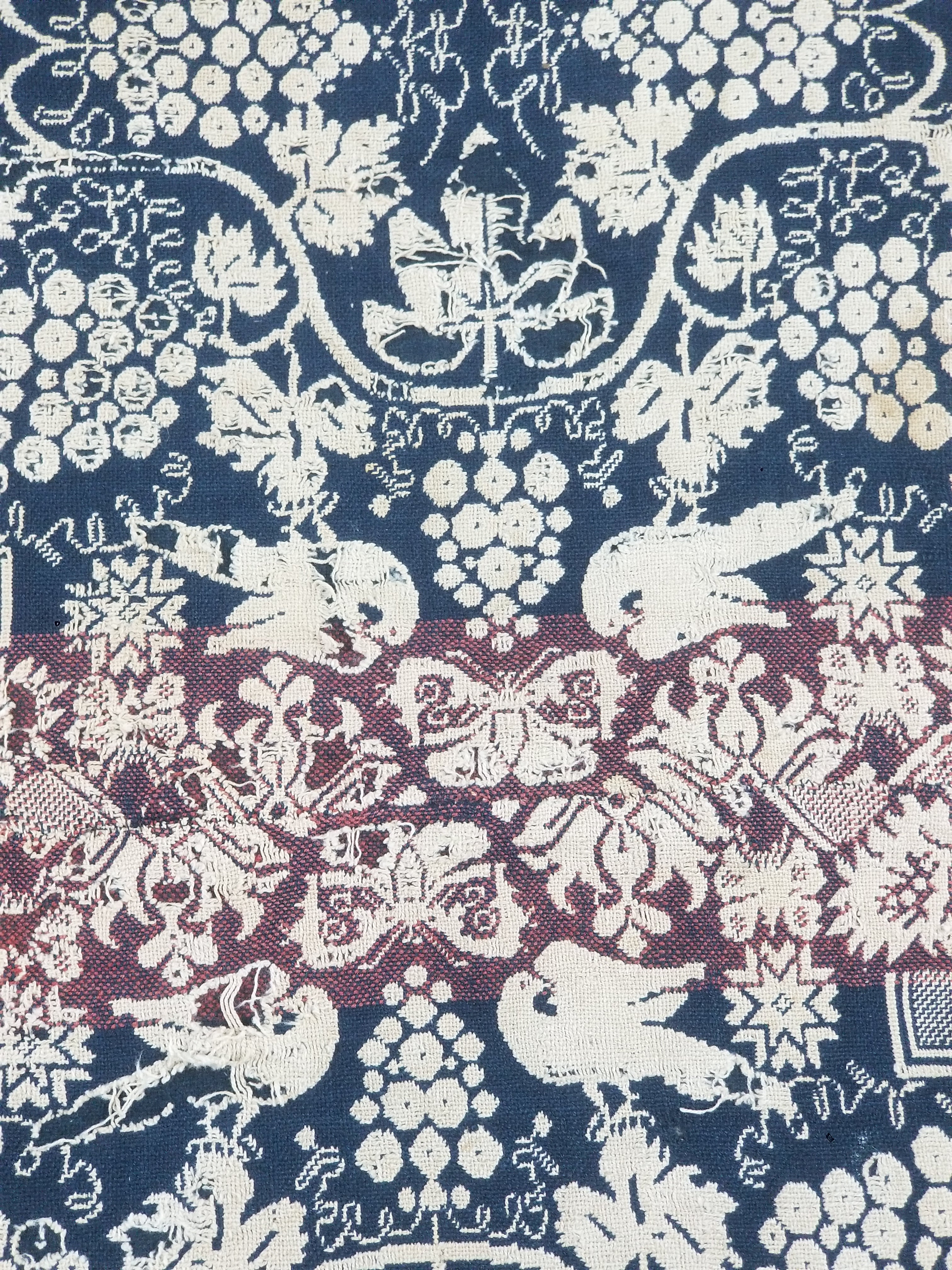 Antique 1841 American Jacquard Woven Reversible Coverlet 187x187cm